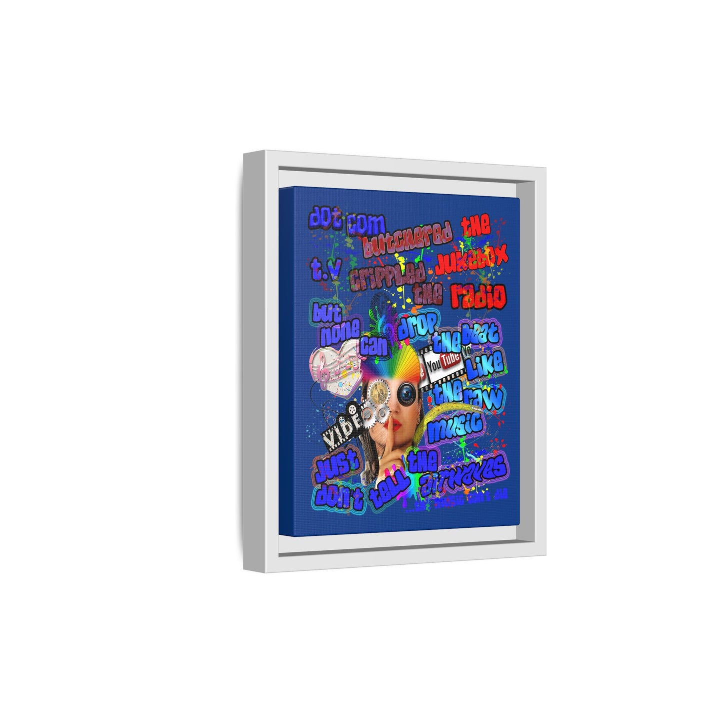 drop the beat - framed canvas art (dark blue)