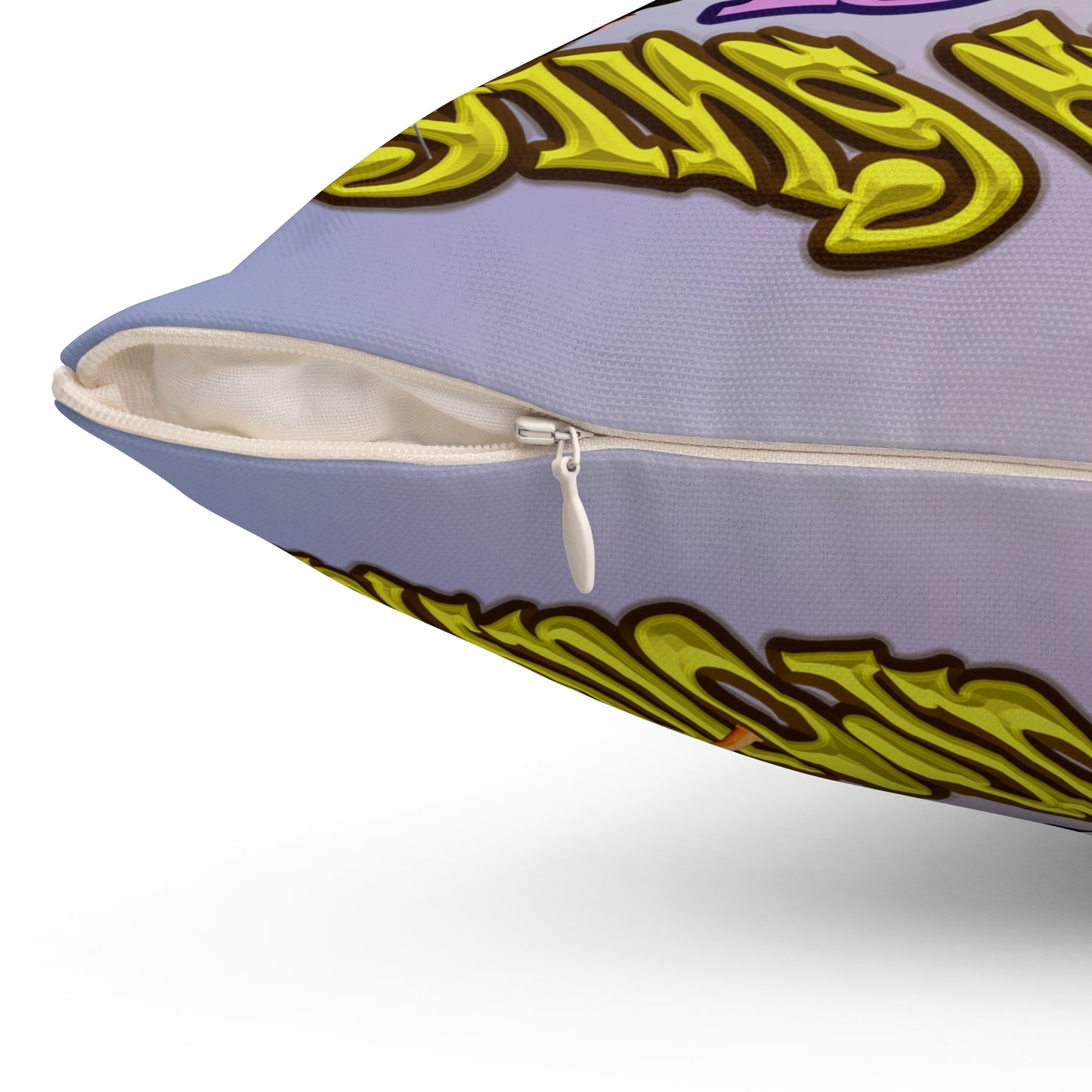 the bum's shit - Spun Polyester Square Pillow - (light blue-pink wave)