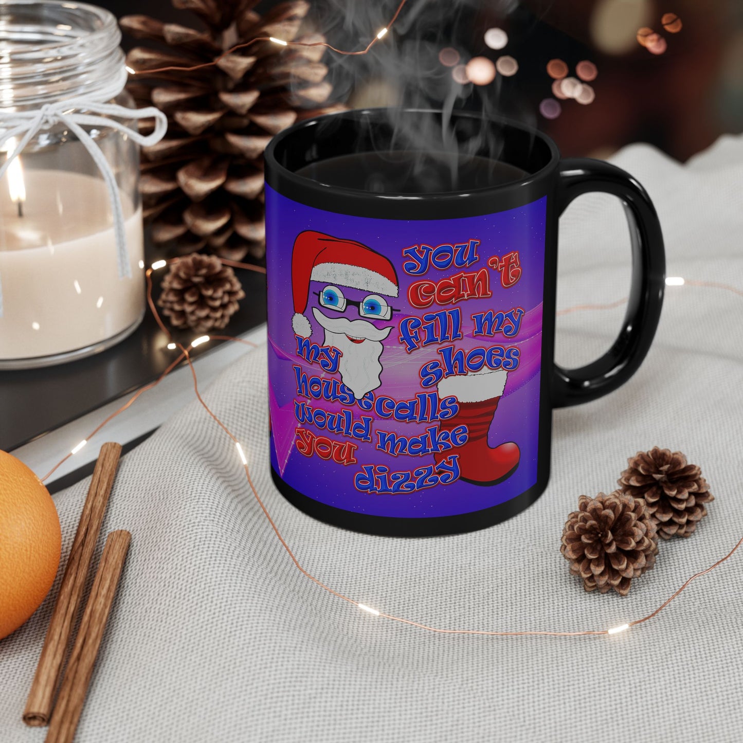 santa's shoes - Black Mug (purple-pink wave)