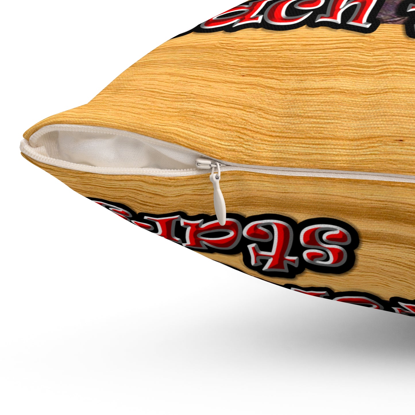defy conquer reach - Spun Polyester Square Pillow - (butterscotch wood finish)
