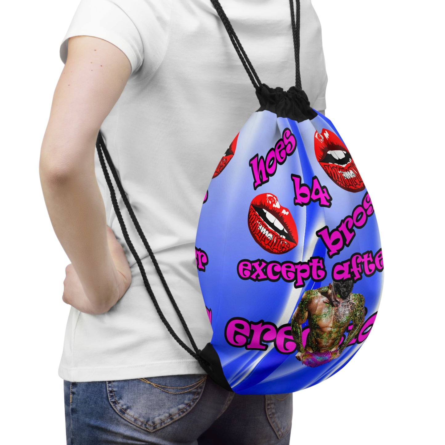 hoes b4 bros - Drawstring Bag (blue-white wave)