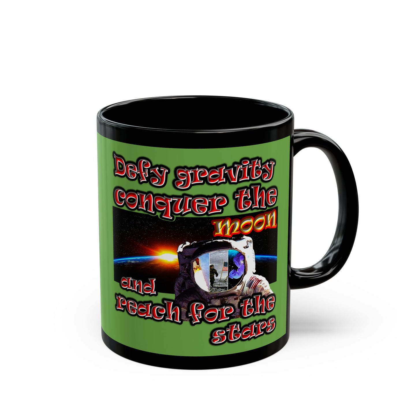 defy conquer reach - Black Mug (green)