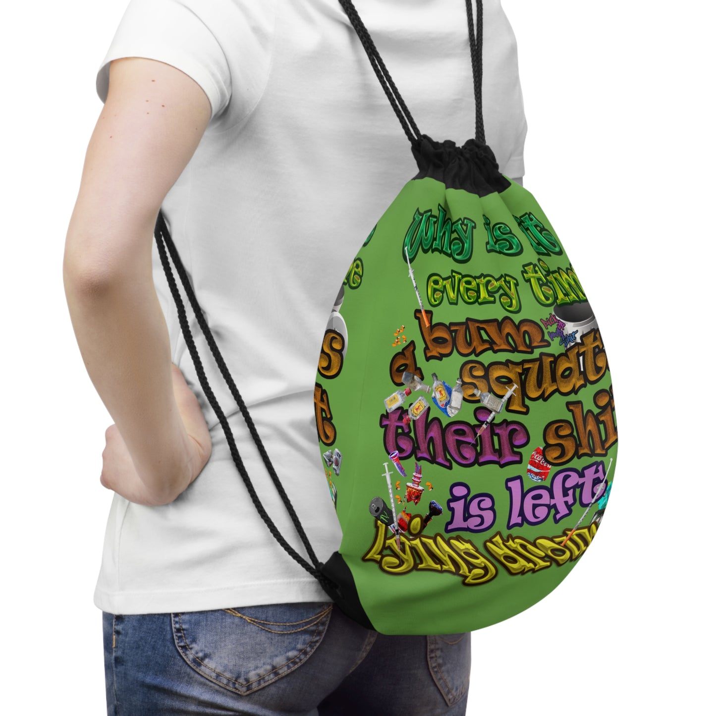 the bum's shit - Drawstring Bag (green)