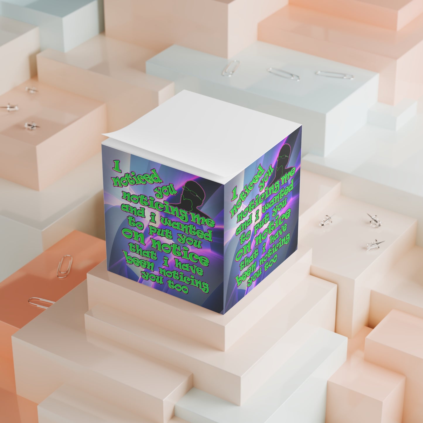 noticed you noticing - note cube (grey-pink wave)