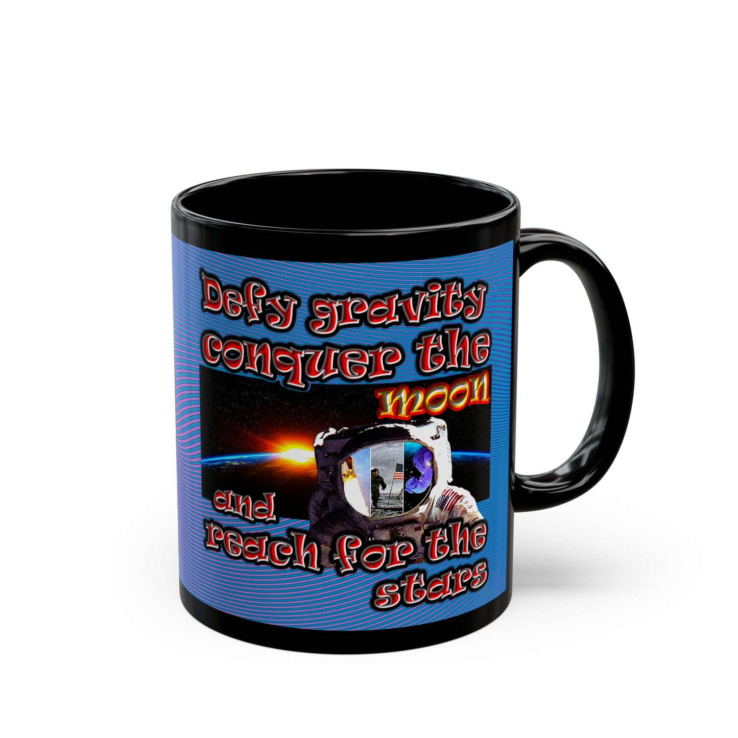 defy conquer reach - Black Mug (light blue-purple wave)