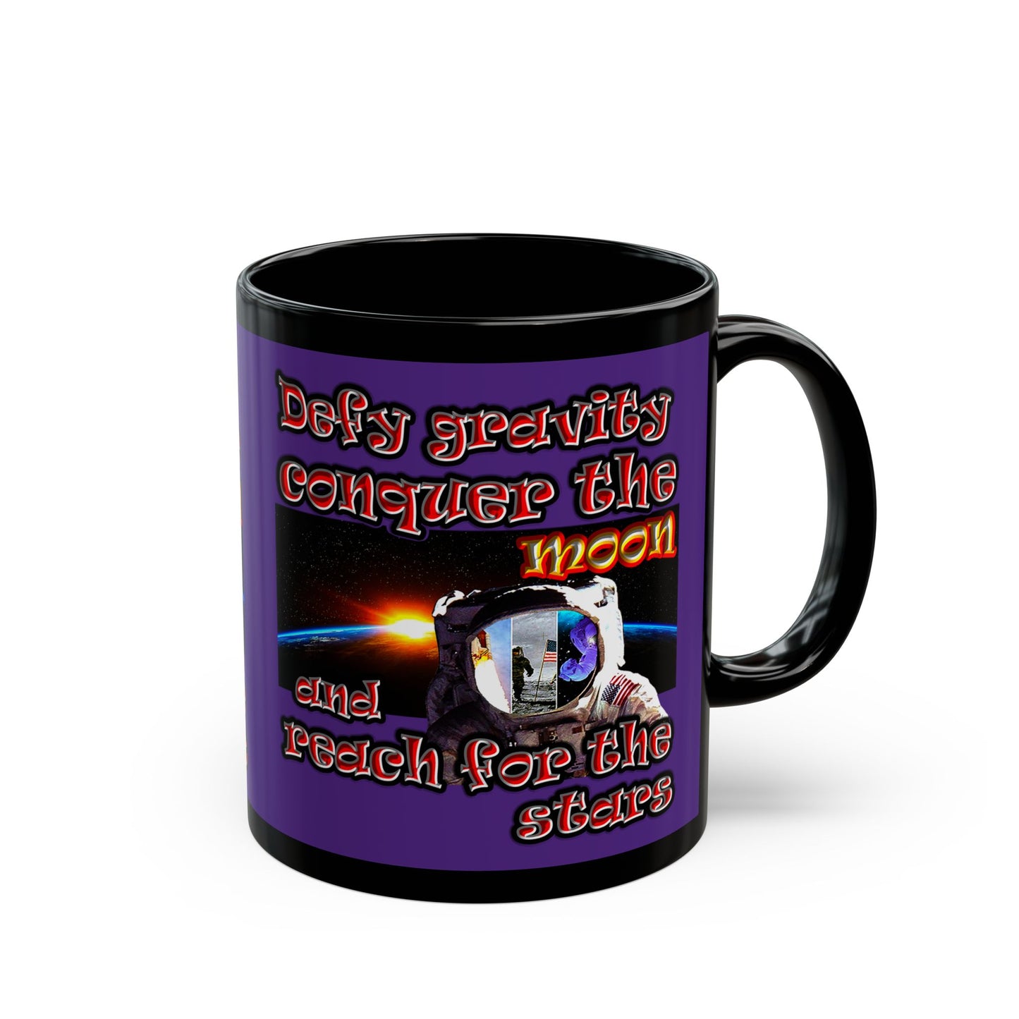 defy conquer reach - Black Mug (purple)