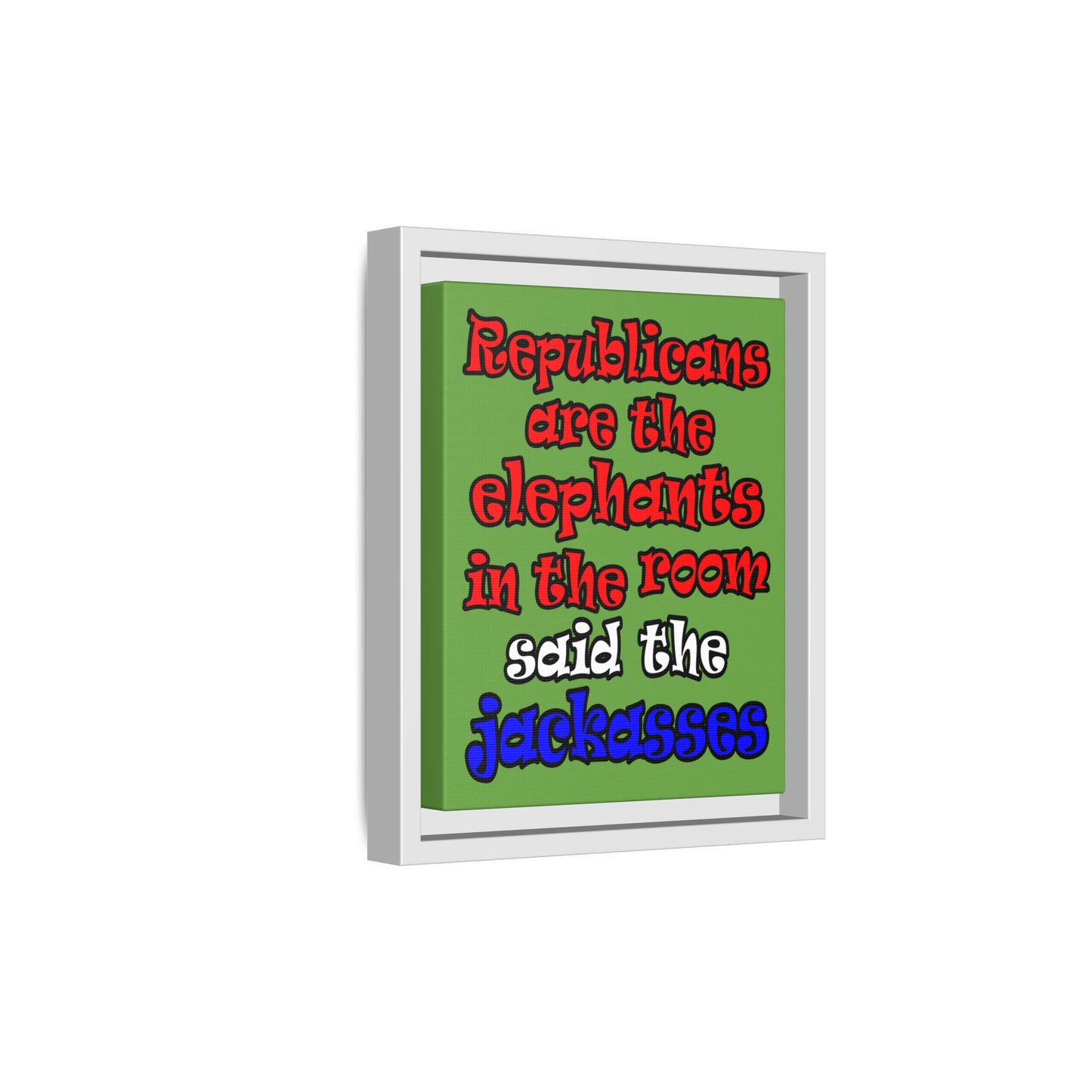 donkeys and elephants - framed canvas art (green)