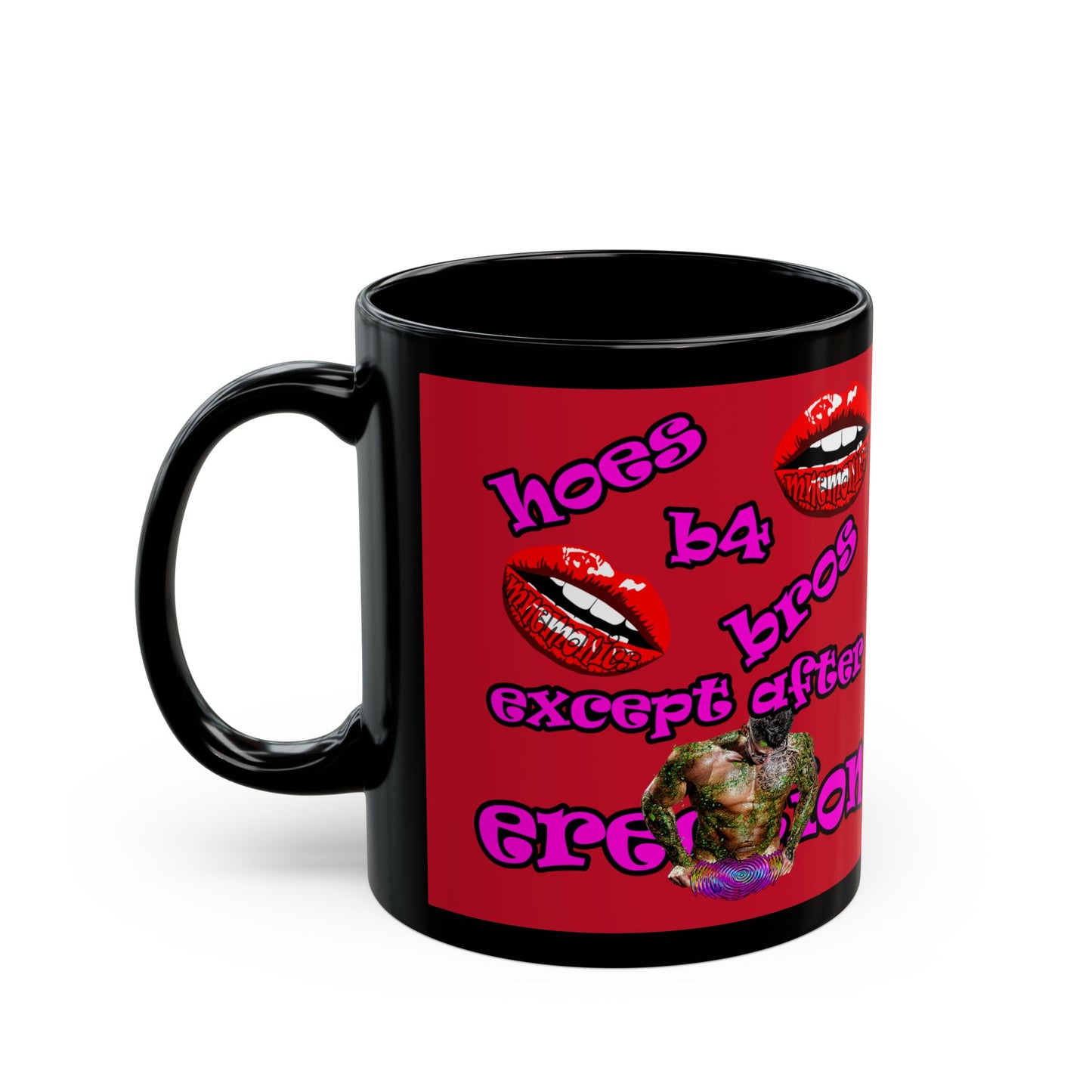 hoes b4 bros - Black Mug (dark red)