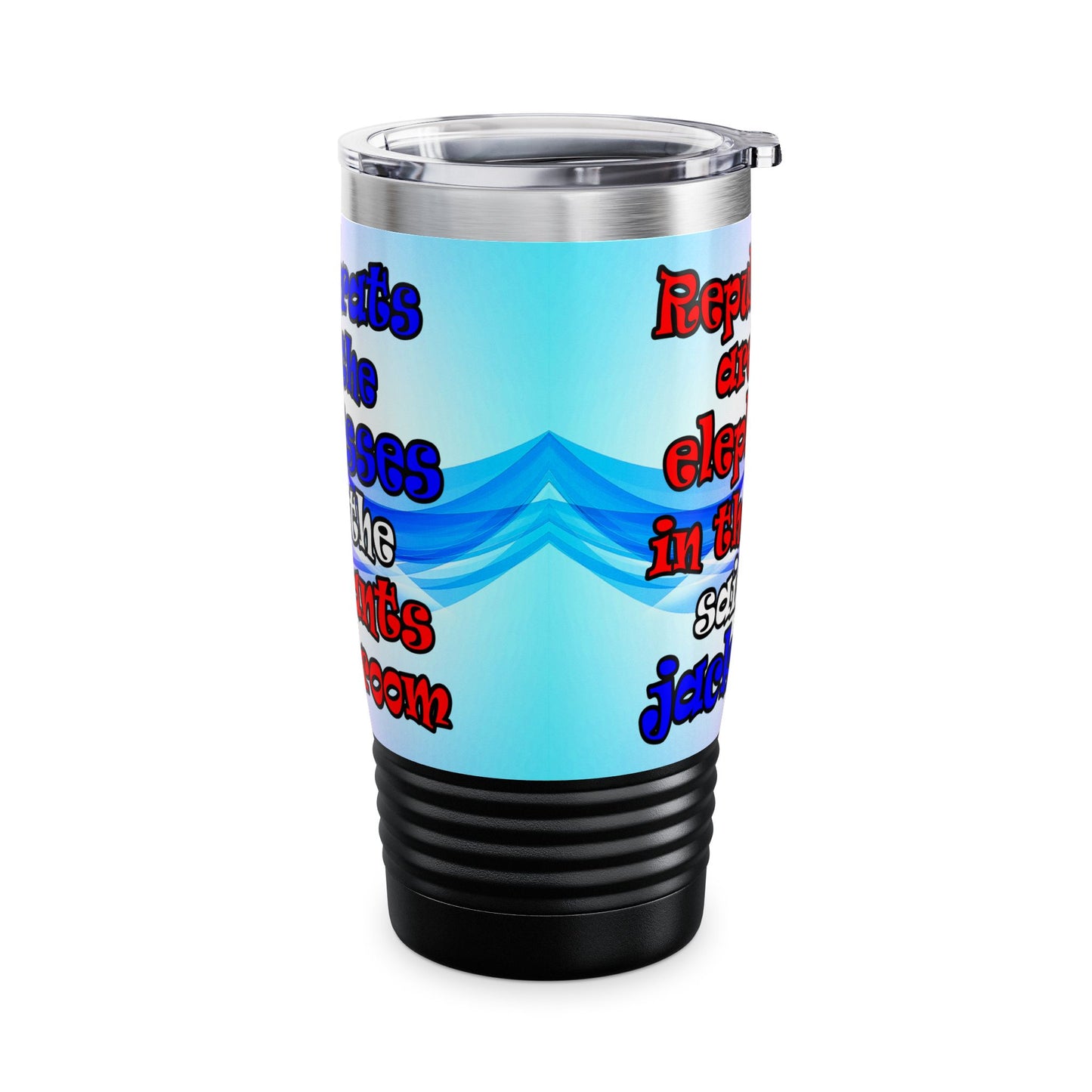 donkeys and elephants - Ringneck Tumbler, 20oz (light blue-pink wave)