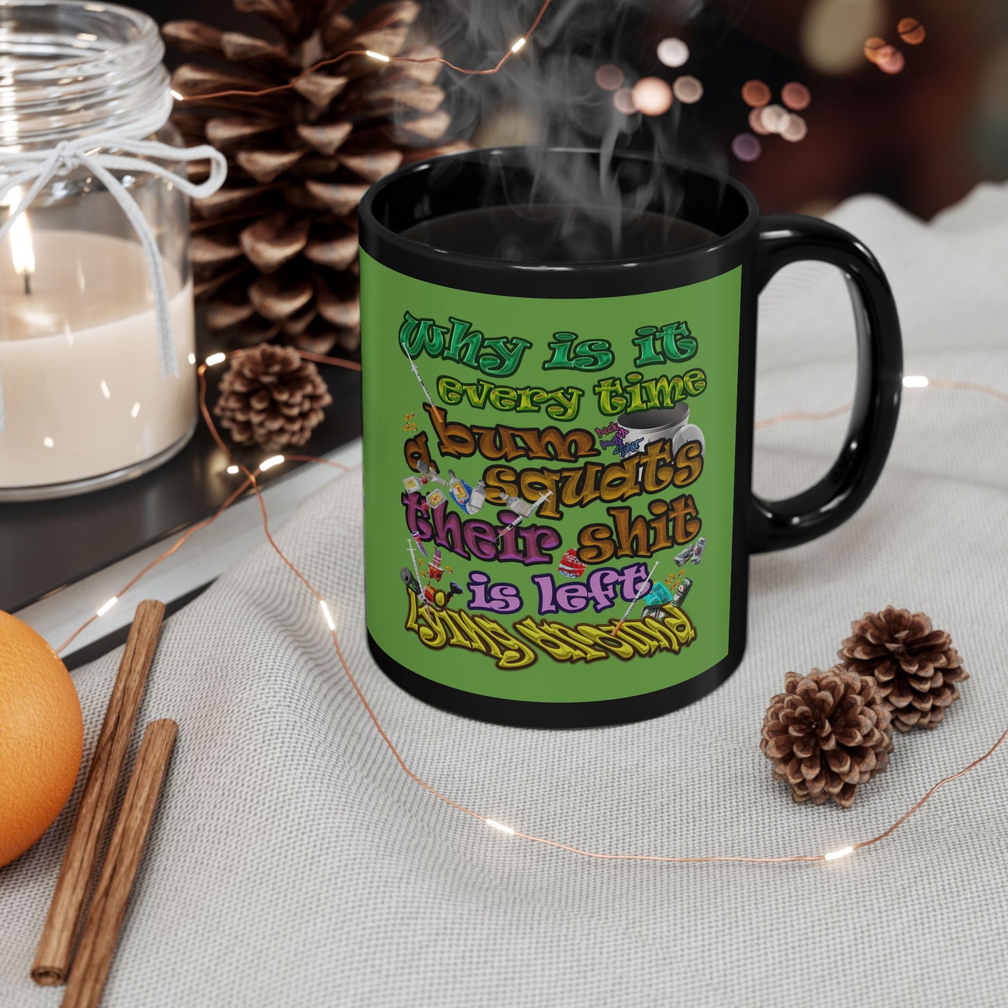the bum's shit - Black Mug (green)