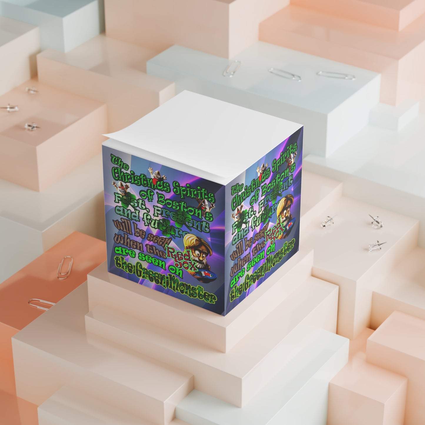 christmas spirits of boston - note cube (grey-pink wave)