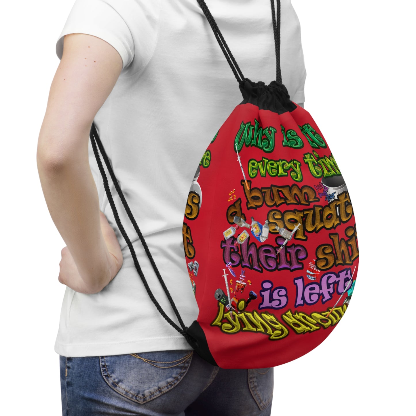 the bum's shit - Drawstring Bag (dark red)