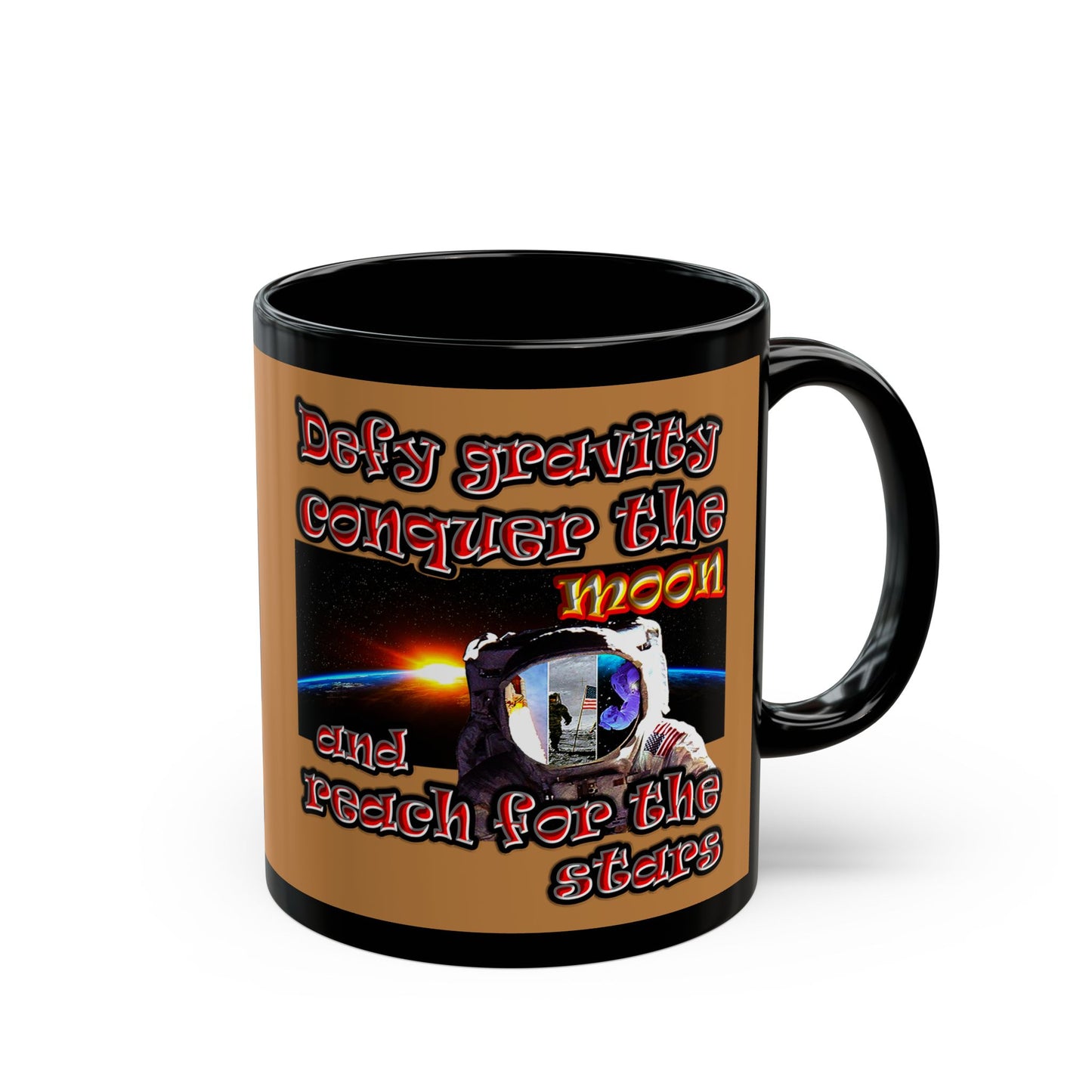 defy conquer reach - Black Mug (light brown)