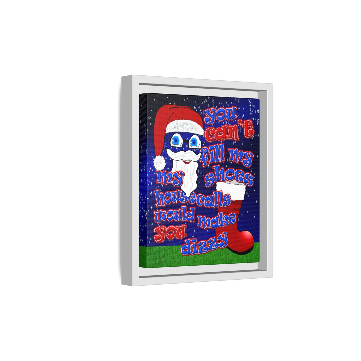 santa's shoes - framed canvas art ('snoops' background)