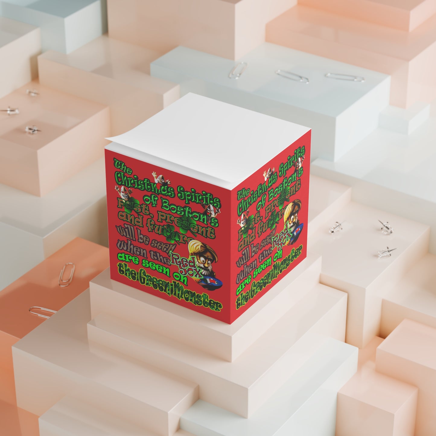 christmas spirits of boston - note cube (red)