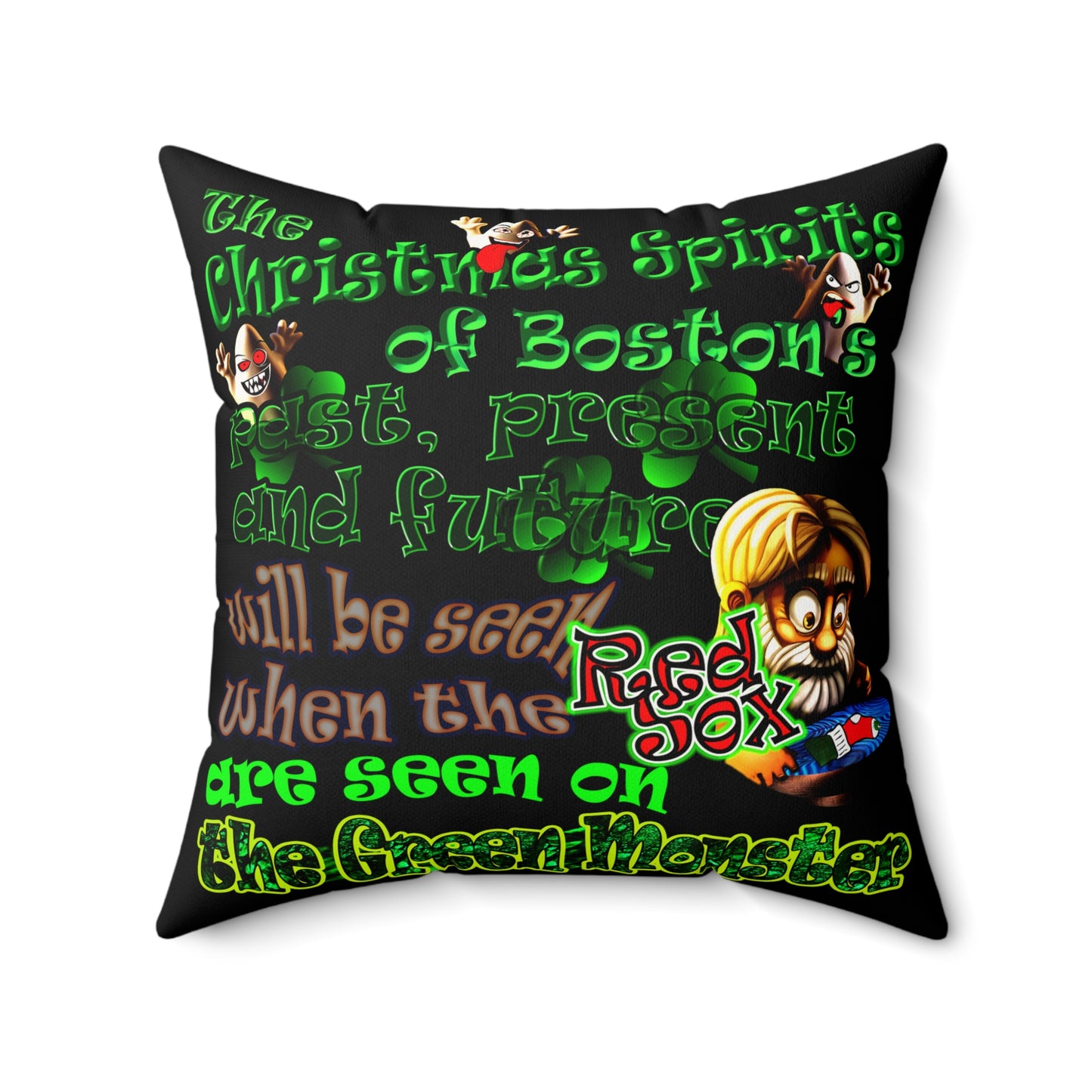 christmas spirits of boston - Faux Suede Square Pillow - (black)