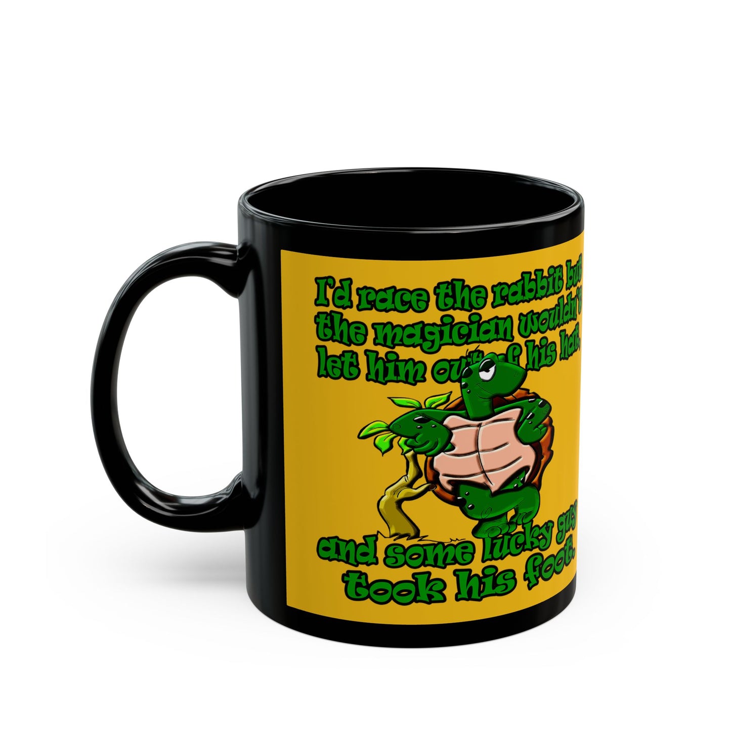 turtle race - Black Mug (yellow)
