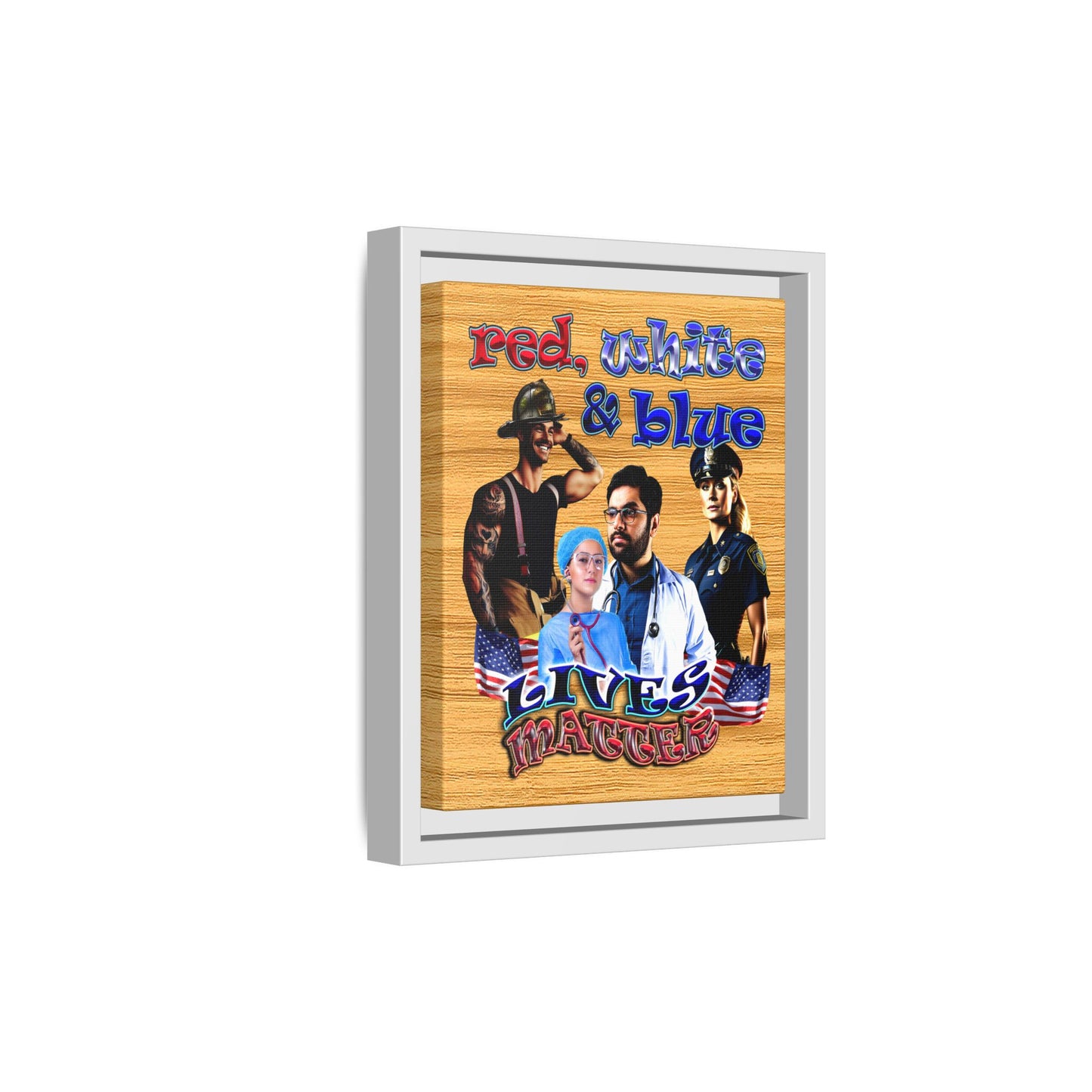 rw&b lives matter - framed canvas art (butterscotch wood finish)