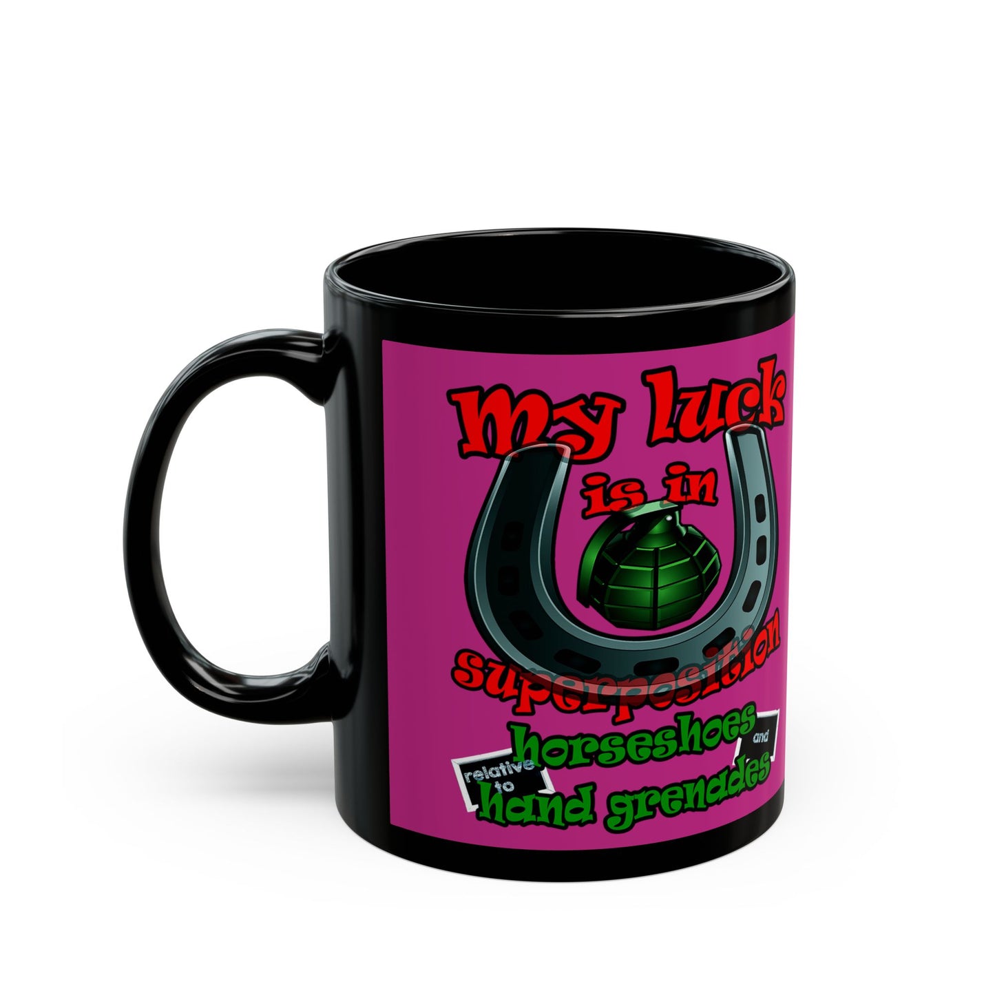 my luck - Black Mug (pink)