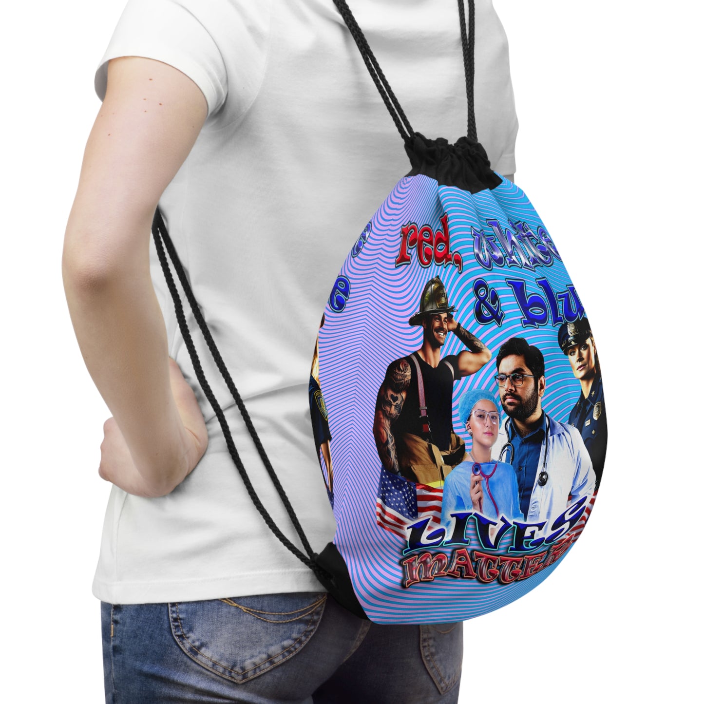 rw&b lives matter - Drawstring Bag (light blue-purple wave)