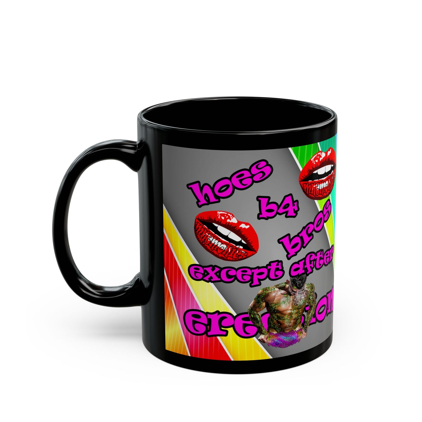 hoes b4 bros - Black Mug (rainbow split)