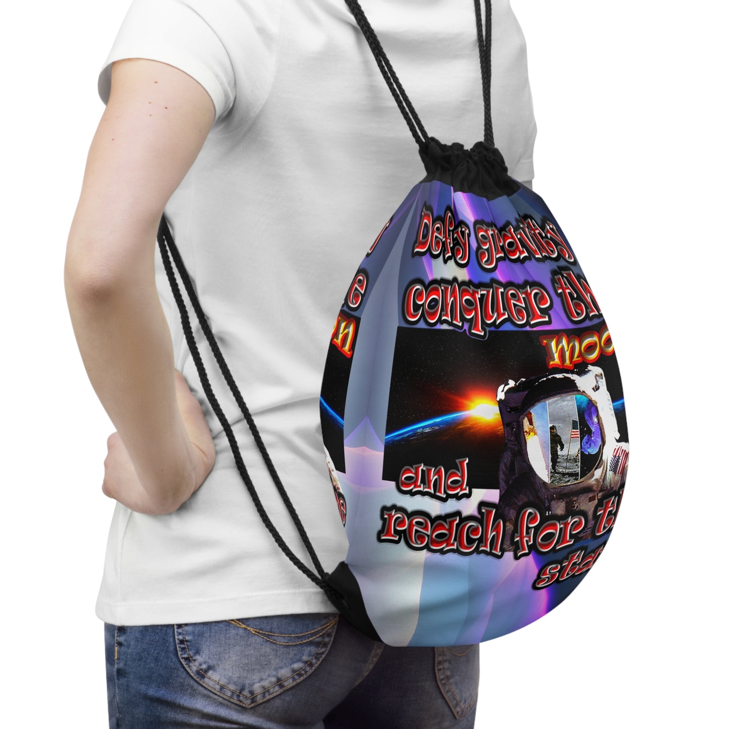 defy conquer reach - Drawstring Bag (grey-pink wave)