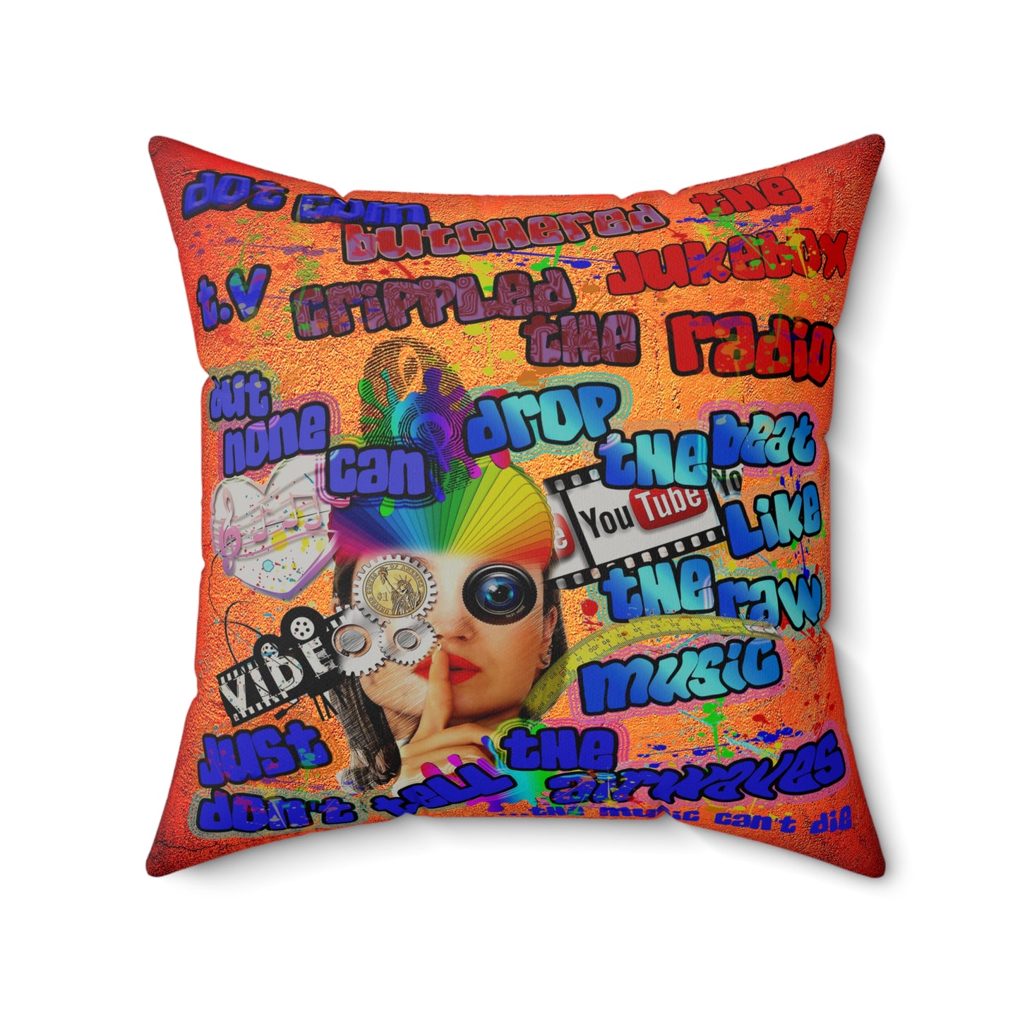 drop the beat - Faux Suede Square Pillow - (burnt orange)