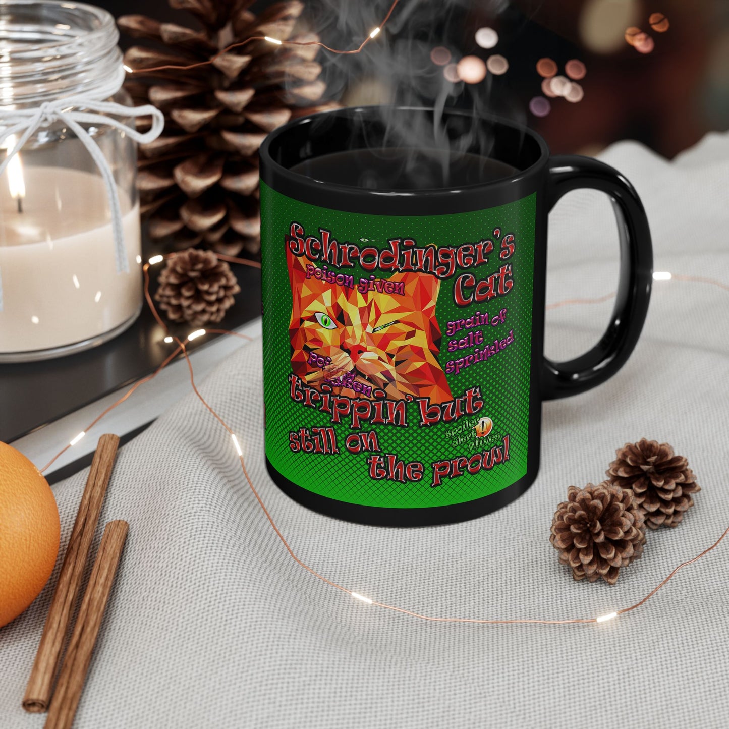 schrodinger's cat - Black Mug (logo green)