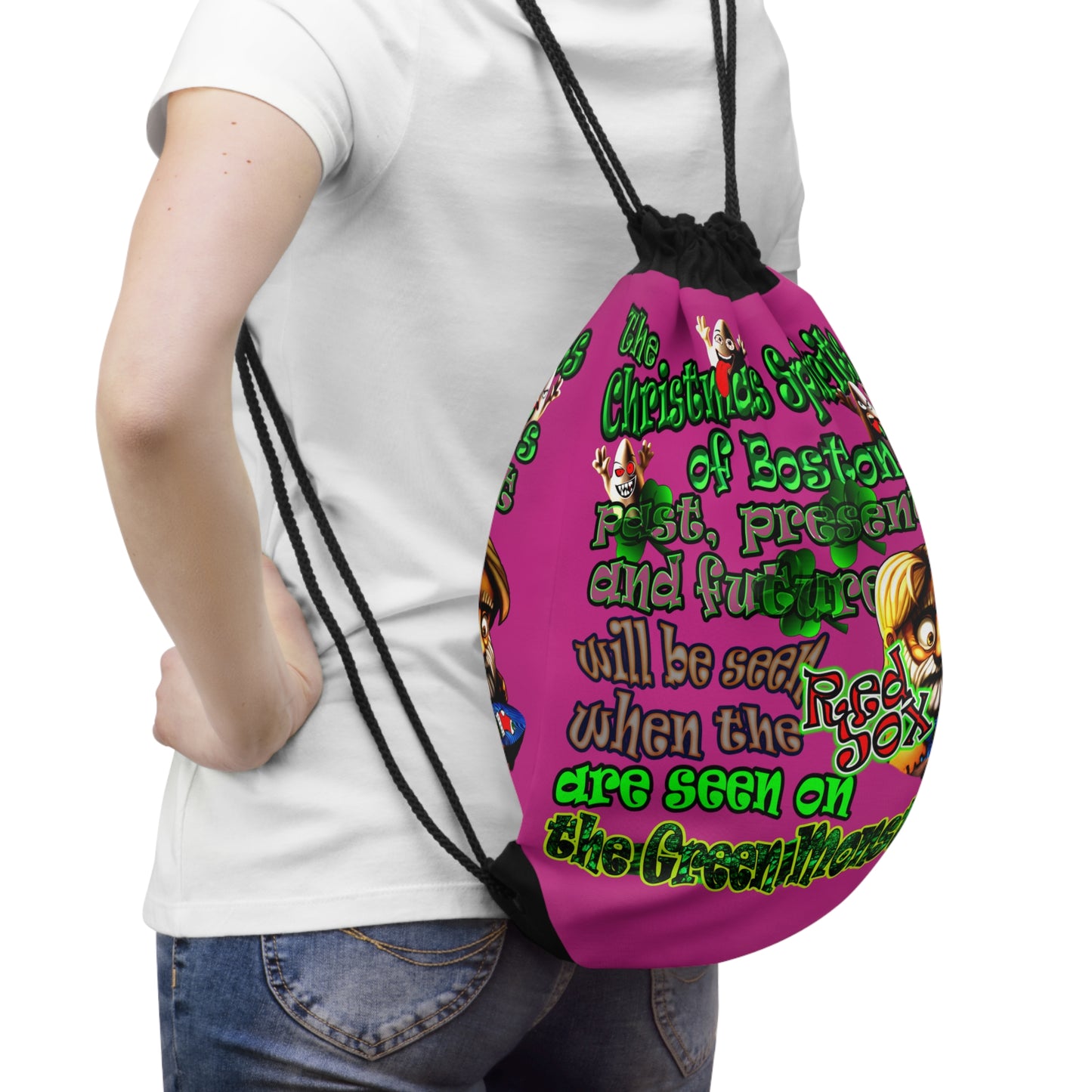 christmas spirits of boston - Drawstring Bag (pink)