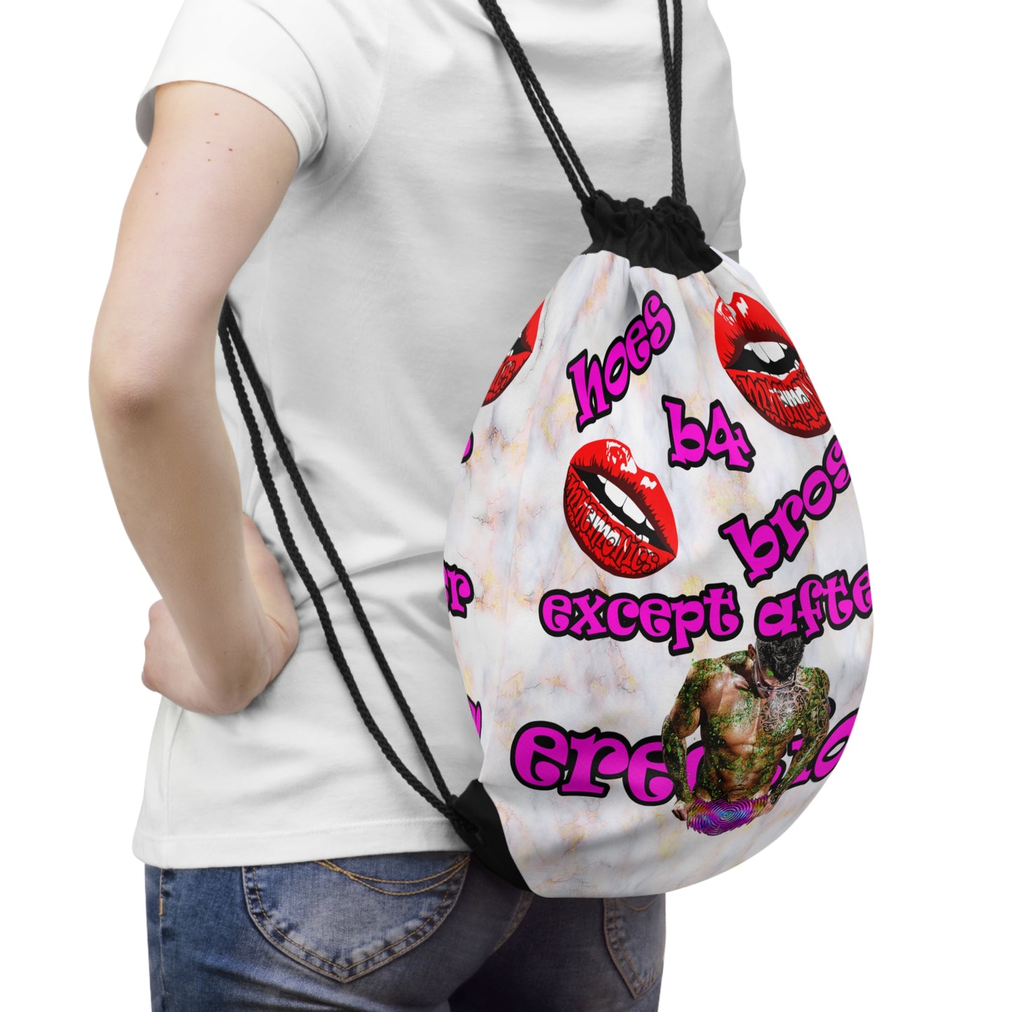 hoes b4 bros - Drawstring Bag (white marble)