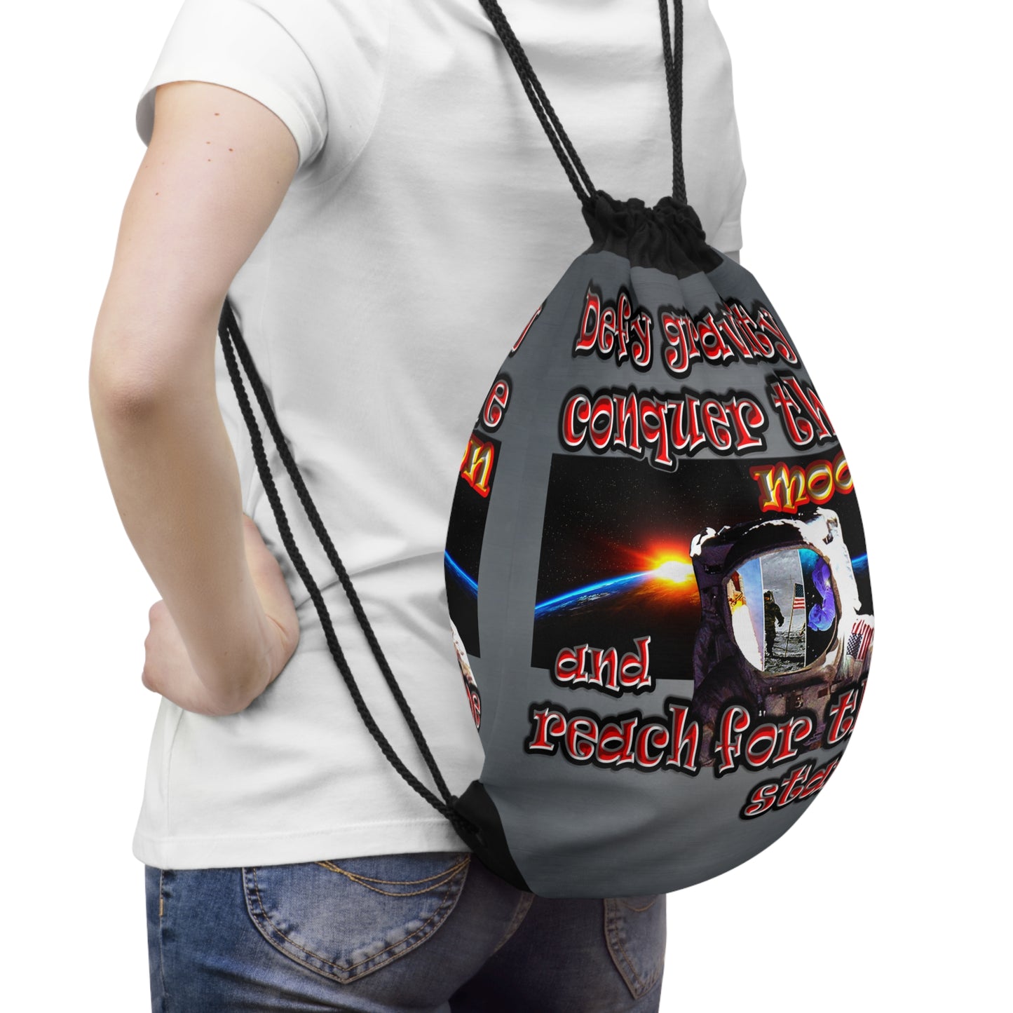 defy conquer reach - Drawstring Bag (grey-light grey)