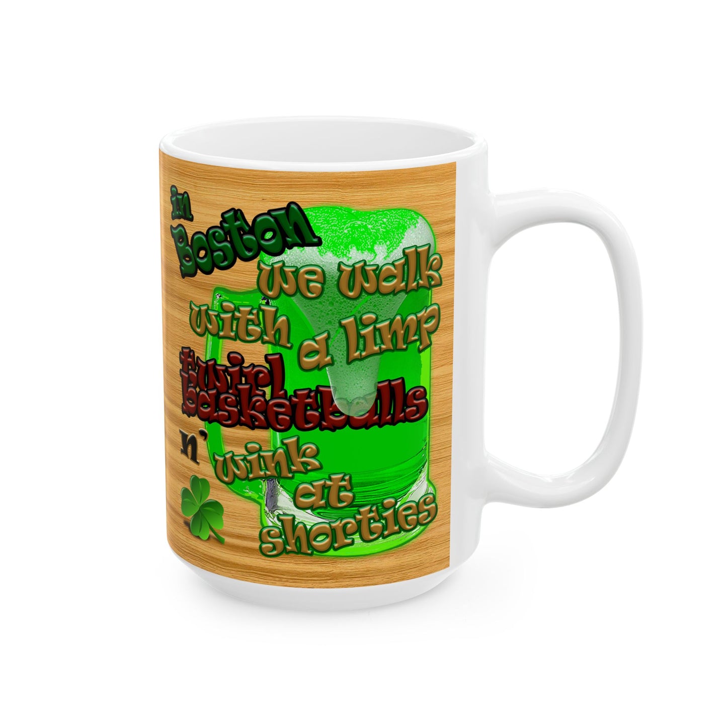 celtics logo - White Mug (butterscotch wood finish)