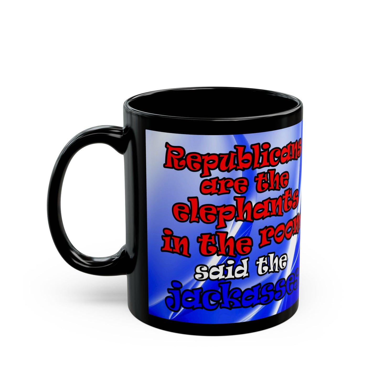 donkeys and elephants - Black Mug (blue-white wave)