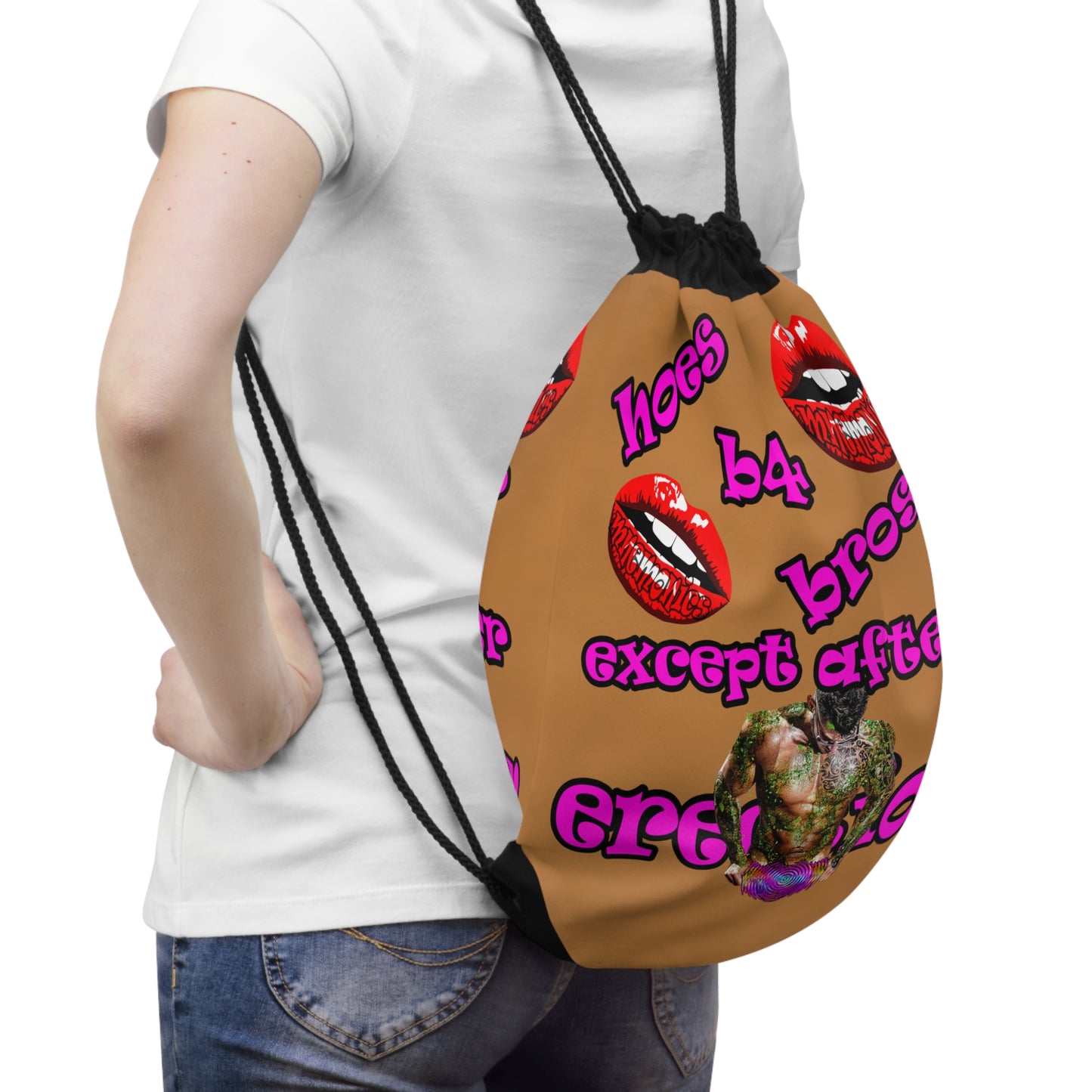 hoes b4 bros - Drawstring Bag (light brown)