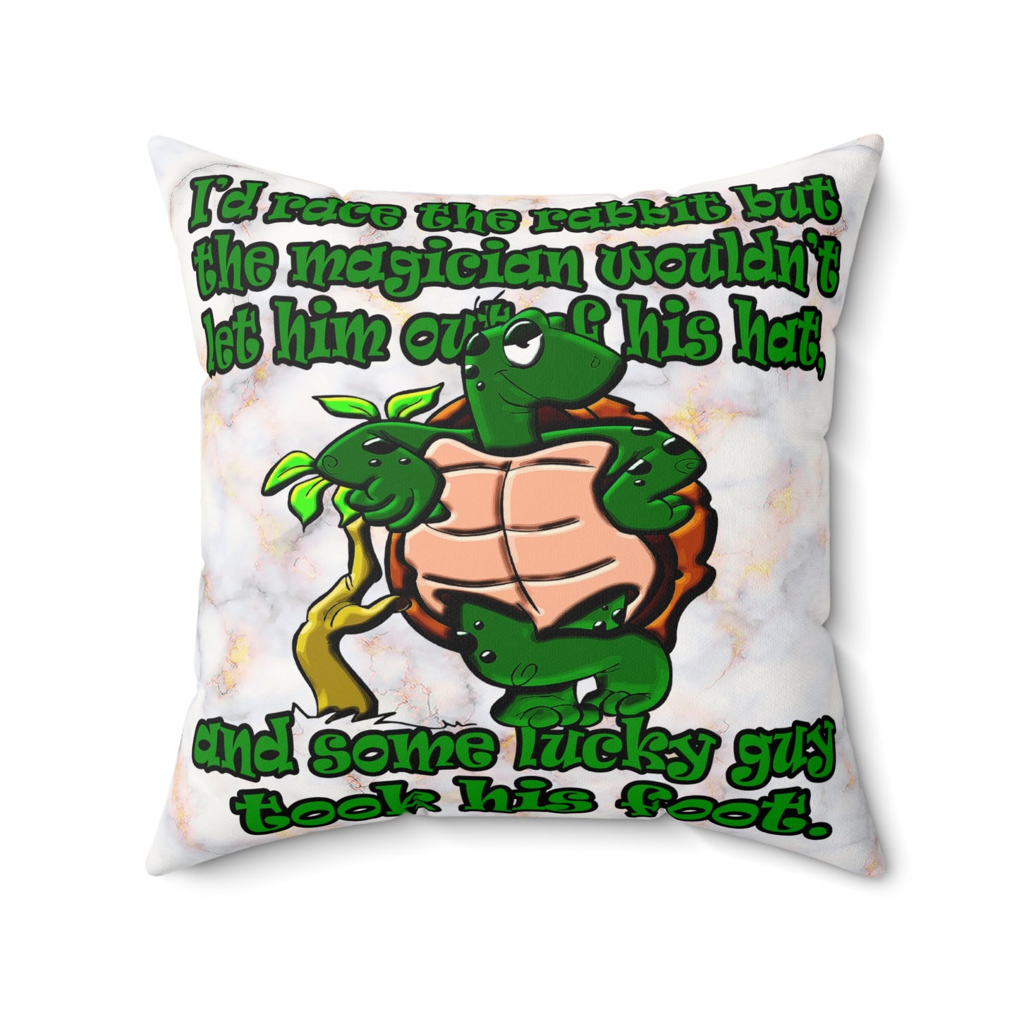 turtle race - Faux Suede Square Pillow - (white marble)