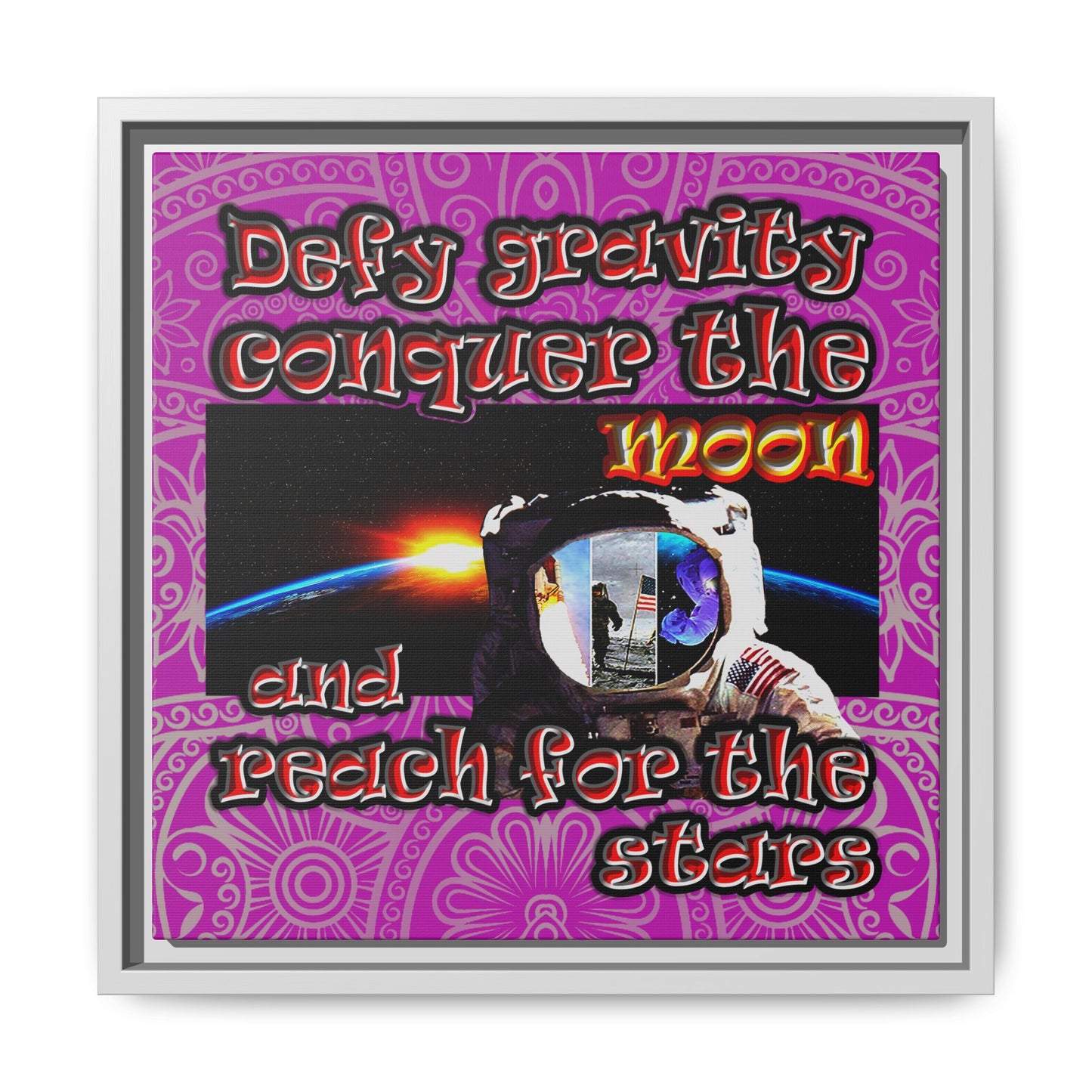 defy conquer reach - framed canvas art (pink swirl)