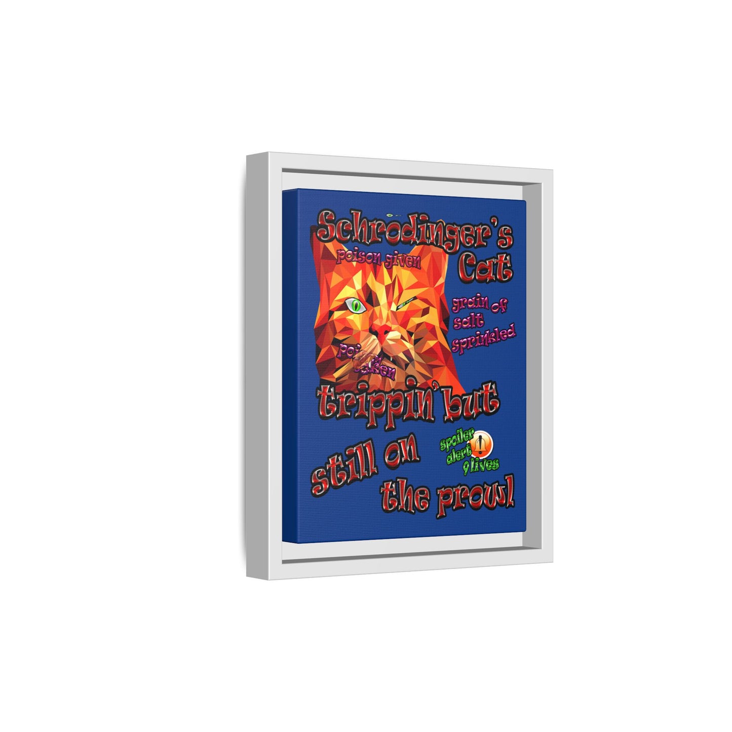 schrodinger's cat - framed canvas art (dark blue)