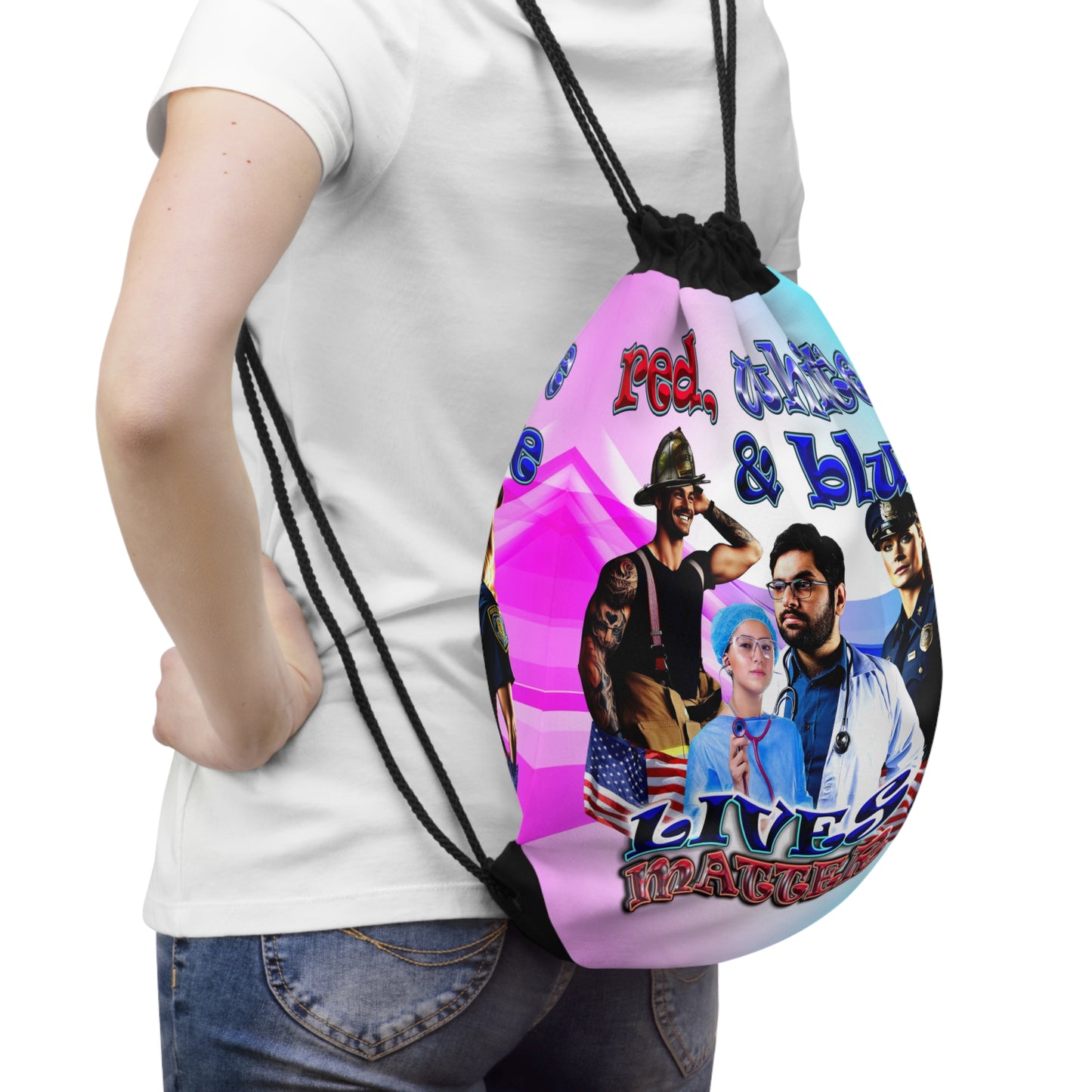 rw&b lives matter - Drawstring Bag (light blue-pink wave)