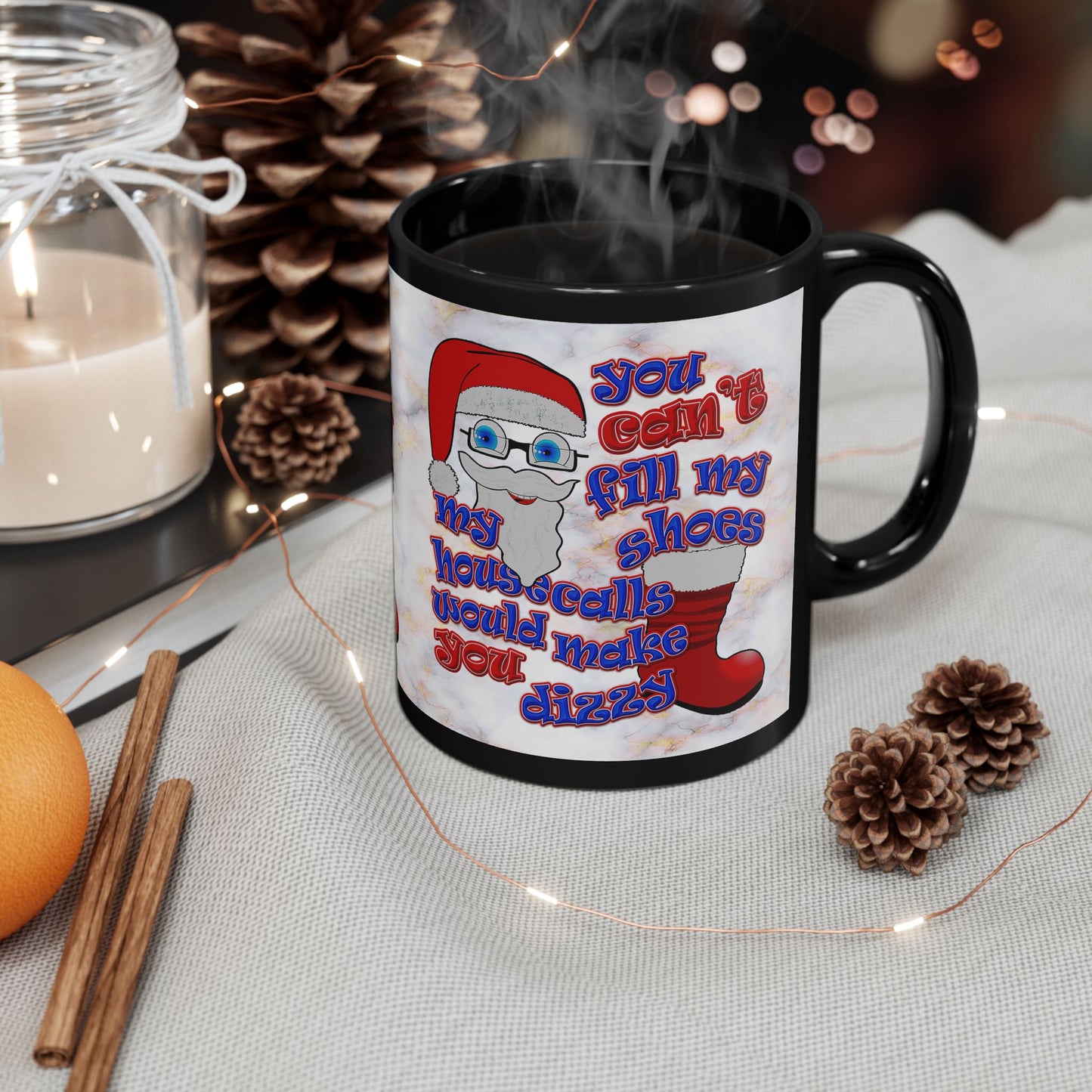 santa's shoes - Black Mug (white marble)
