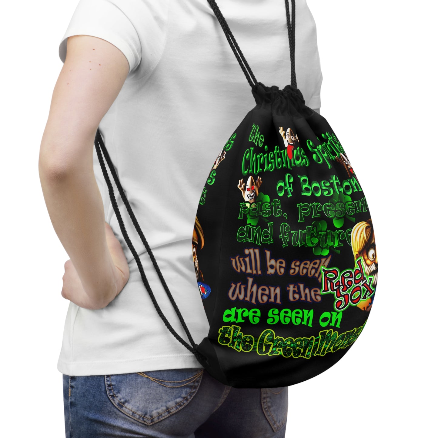 christmas spirits of boston - Drawstring Bag (black)
