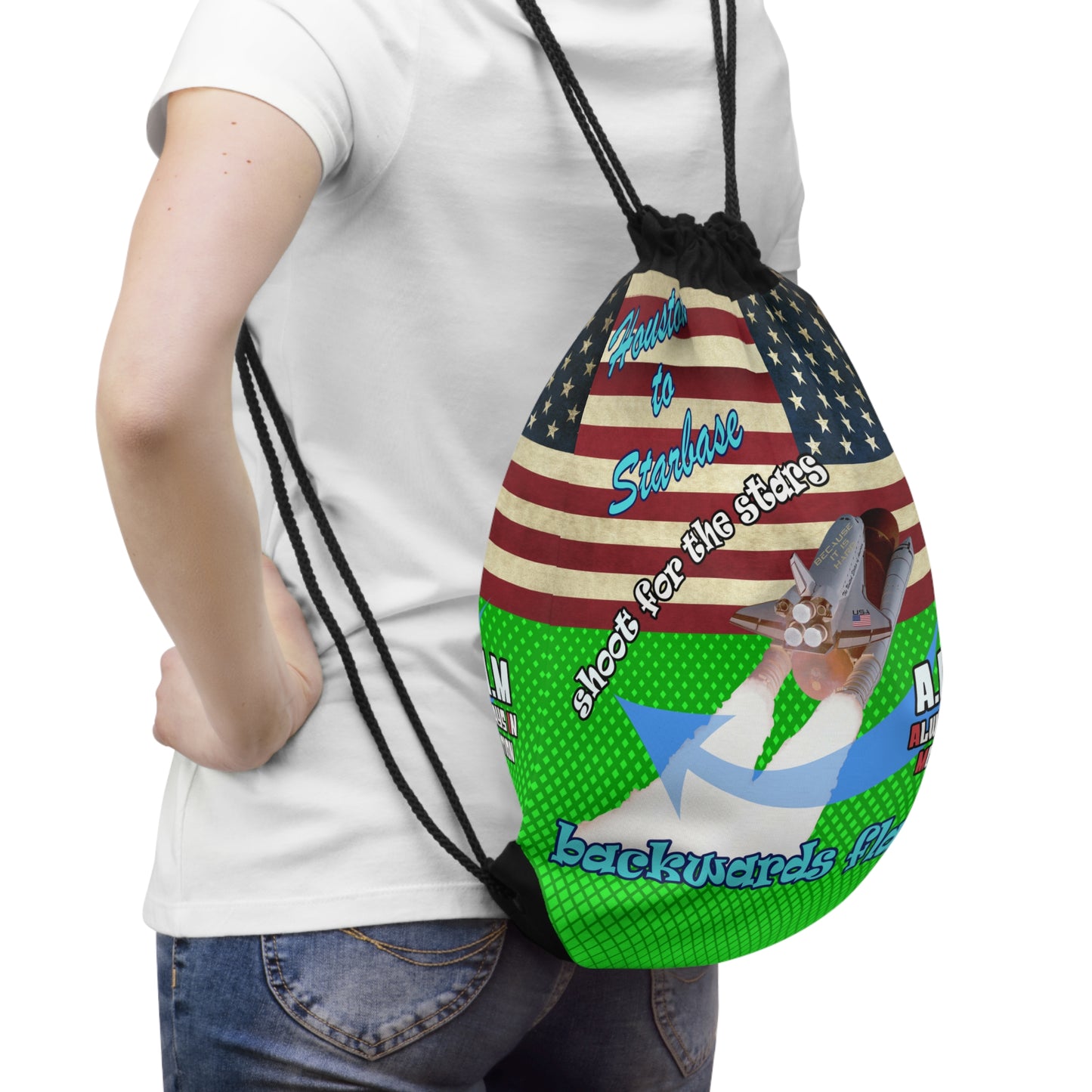 shoot for the stars - Drawstring Bag (logo green)