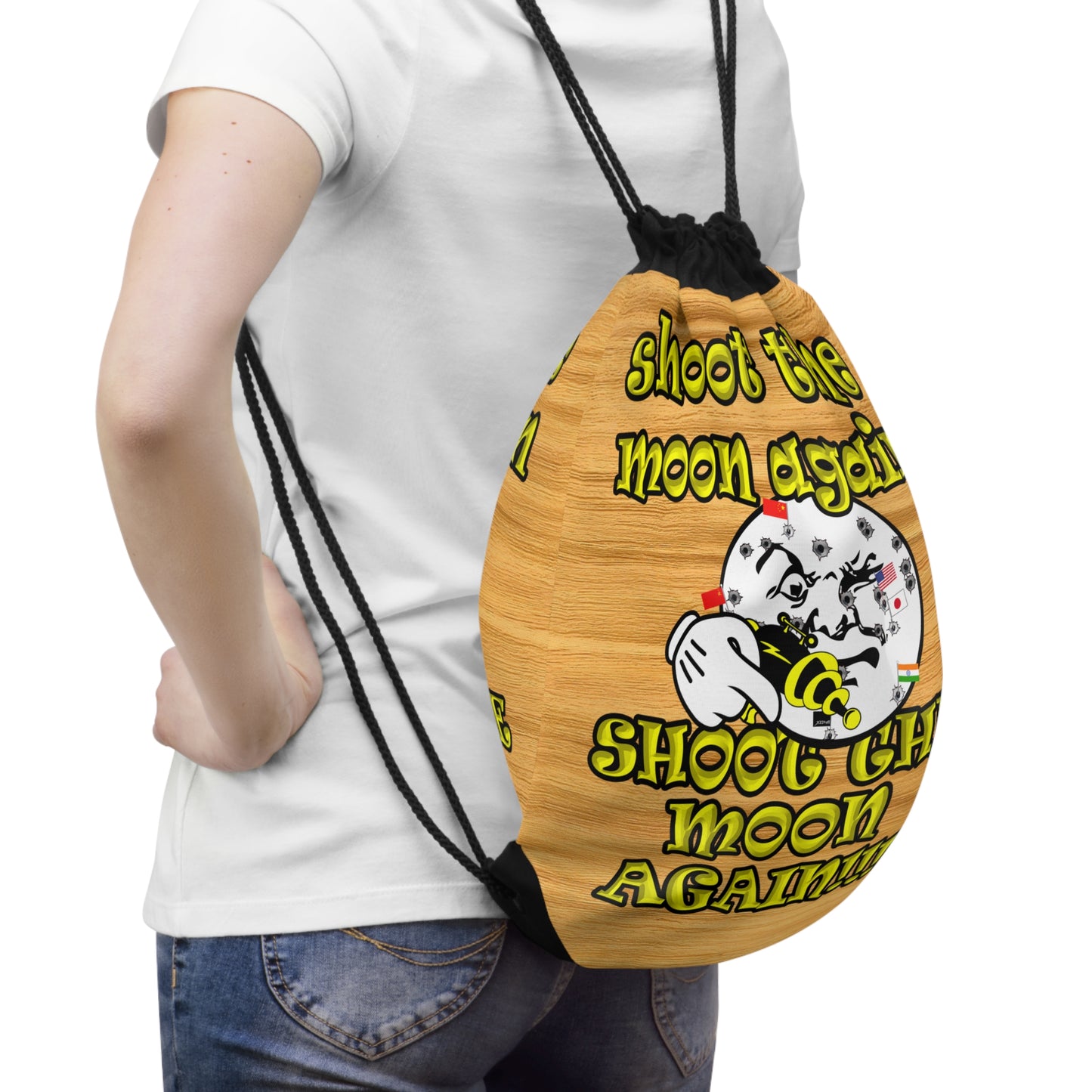 shoot the moon again - Drawstring Bag (butterscotch wood finish)