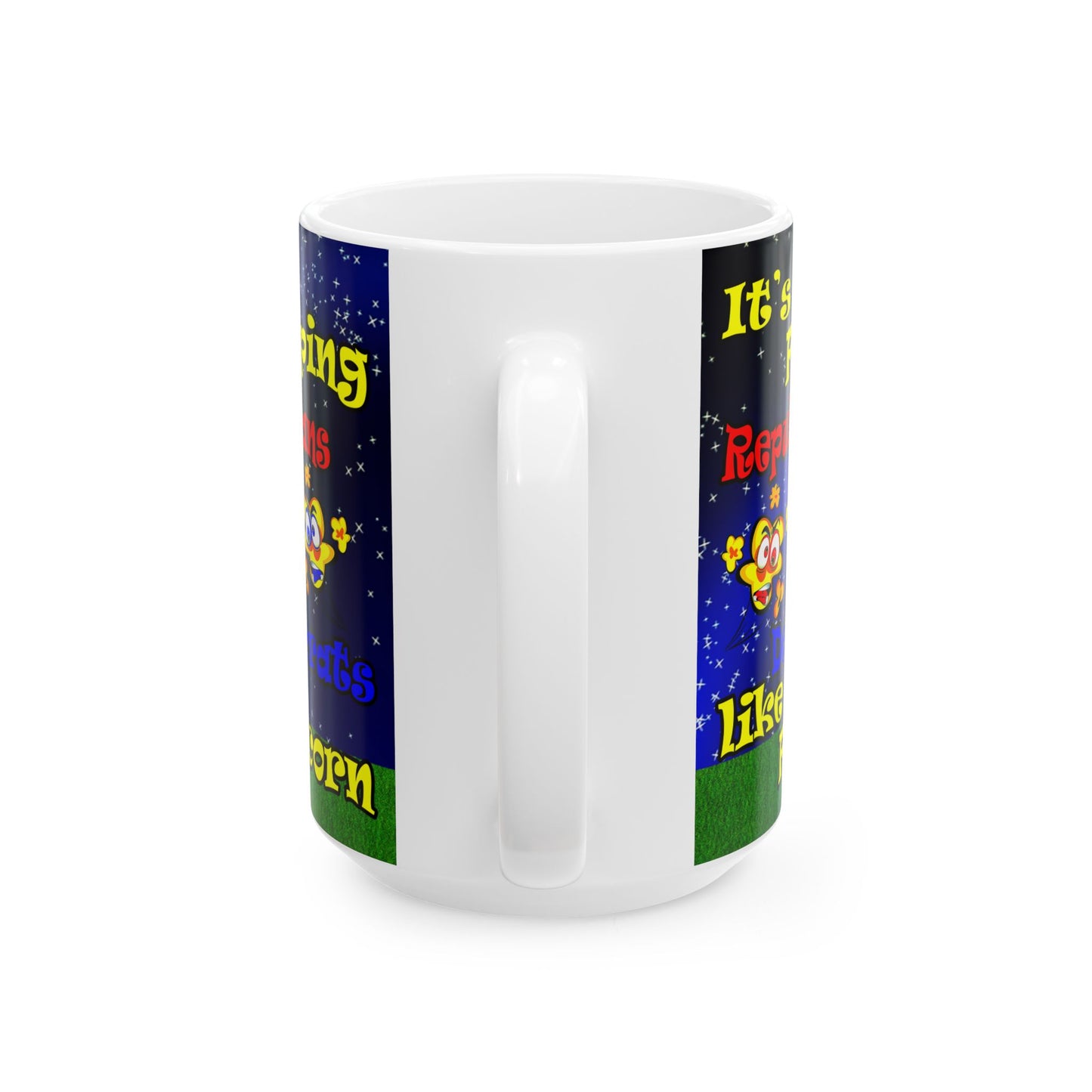 popping like popcorn - White Mug ('snoops' background)
