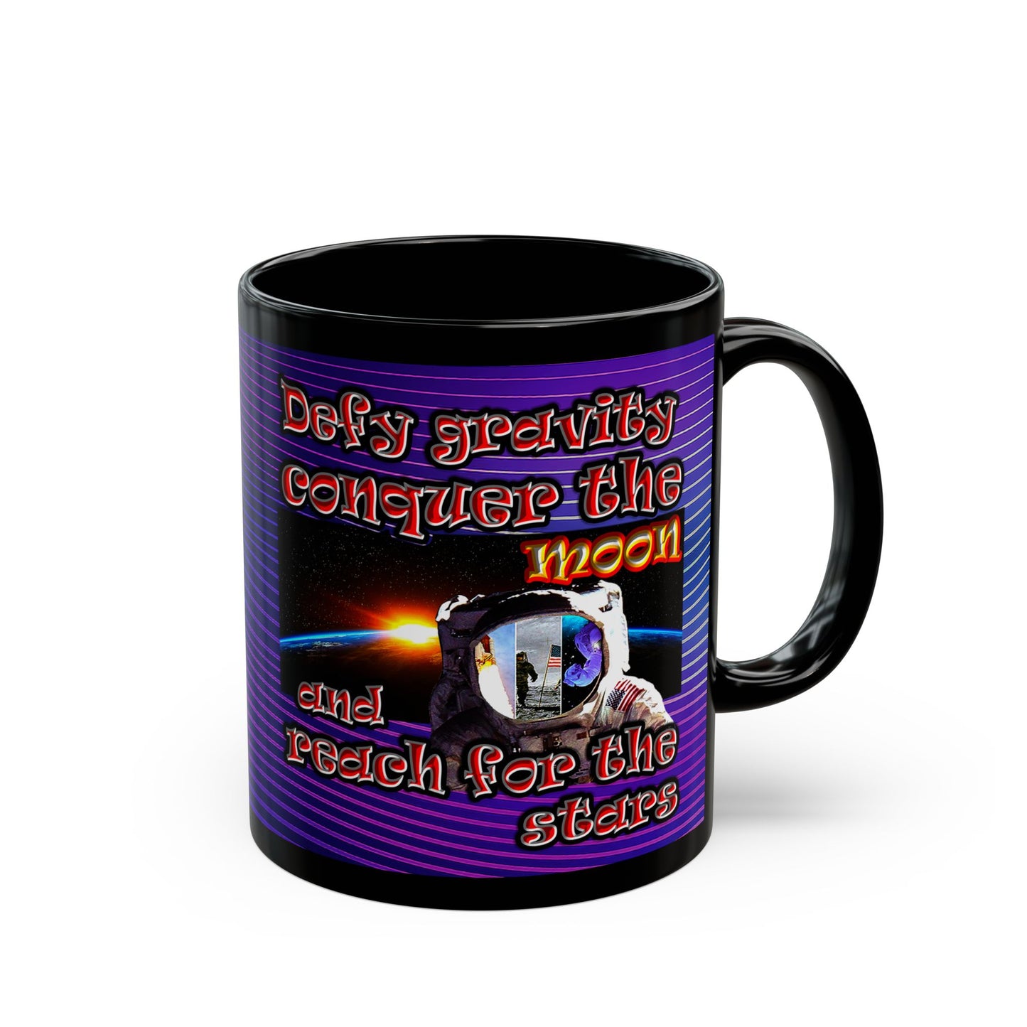 defy conquer reach - Black Mug (purple wave)