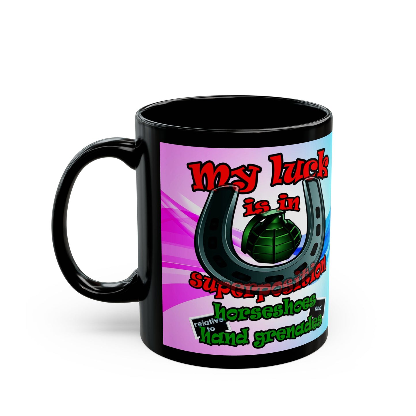 my luck - Black Mug (light blue-pink wave)