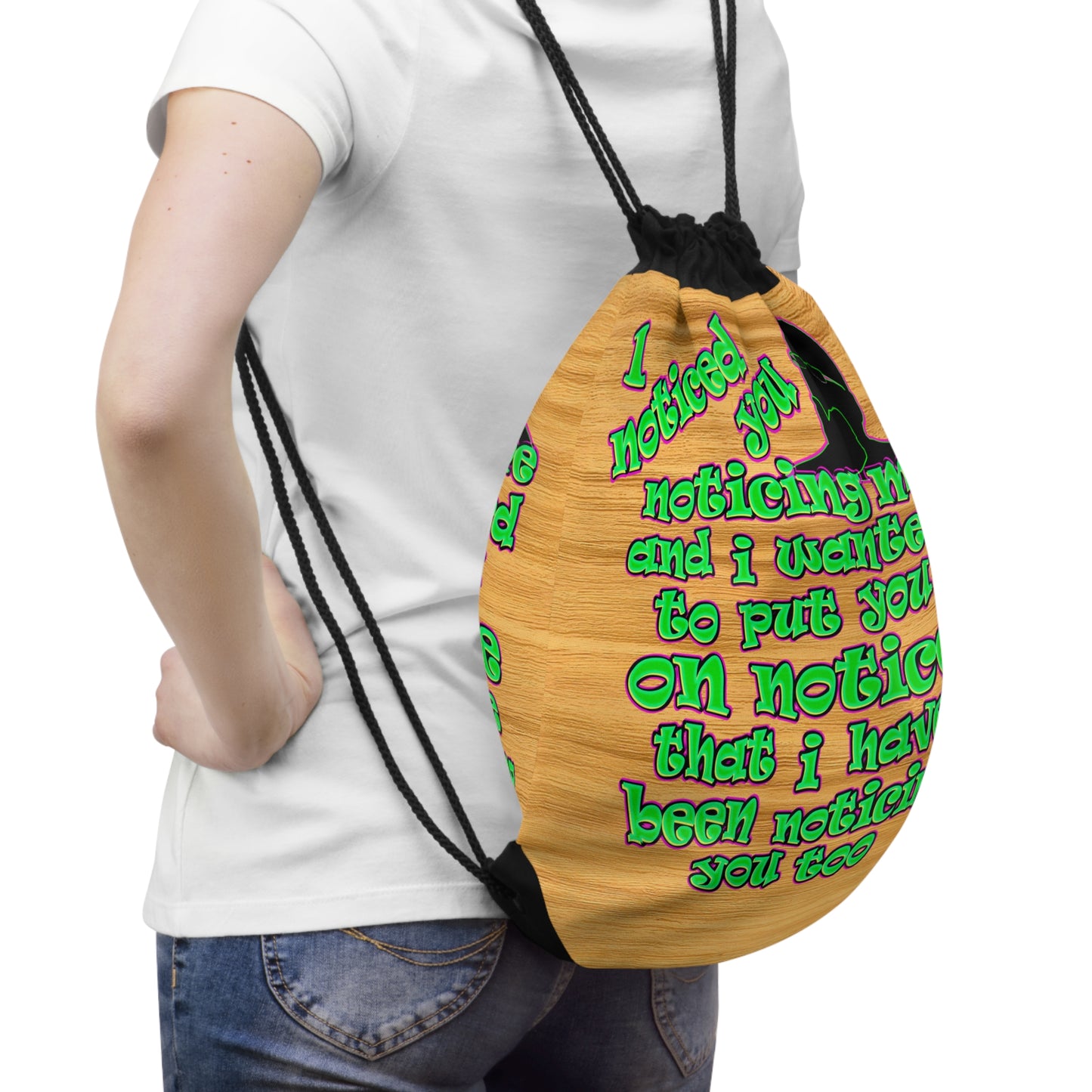 noticed you noticing - Drawstring Bag (butterscotch wood finish)