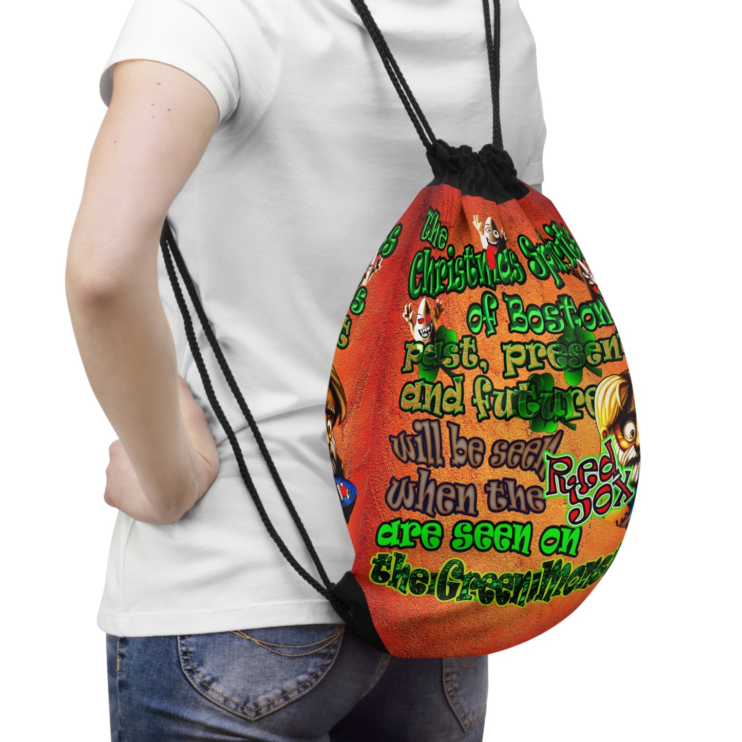 christmas spirits of boston - Drawstring Bag (burnt orange)