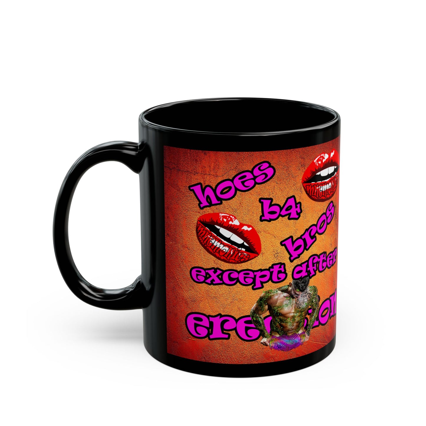 hoes b4 bros - Black Mug (burnt orange)