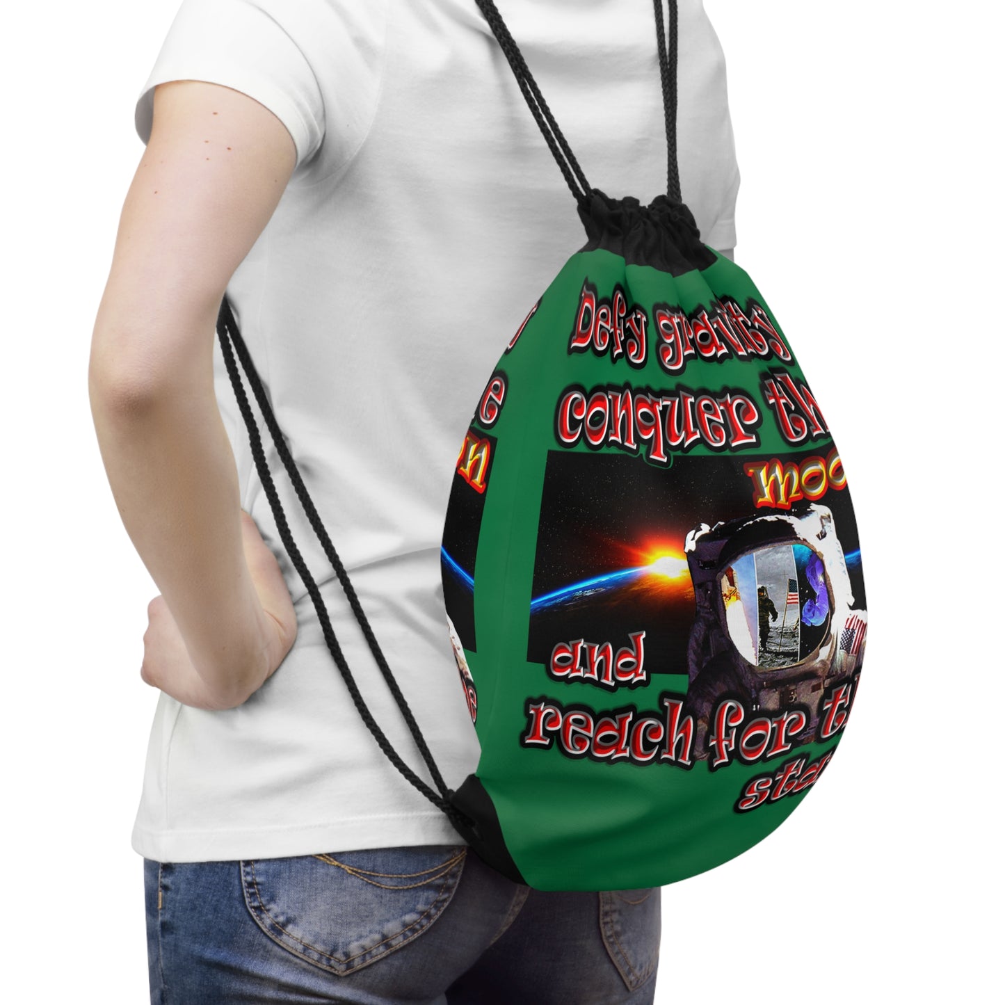 defy conquer reach - Drawstring Bag (dark green)