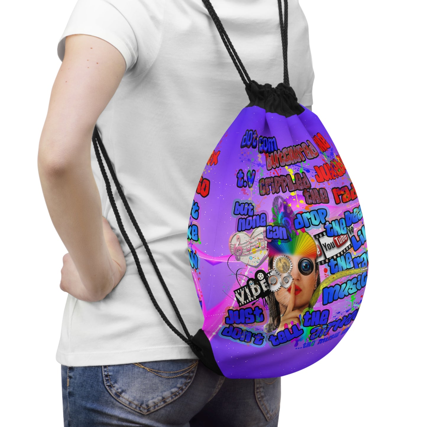 drop the beat - Drawstring Bag (purple-pink wave)
